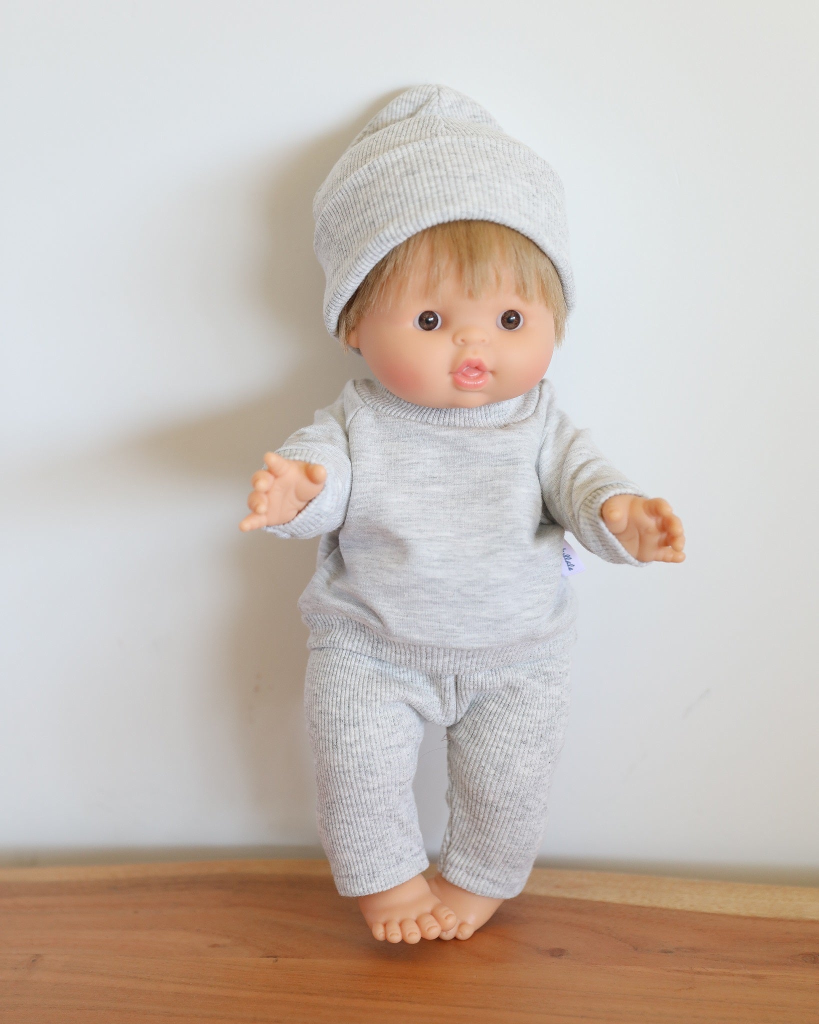 Minikane Doll Clothes | Baby Doll Sweatshirt Set with Beanie (Grey)