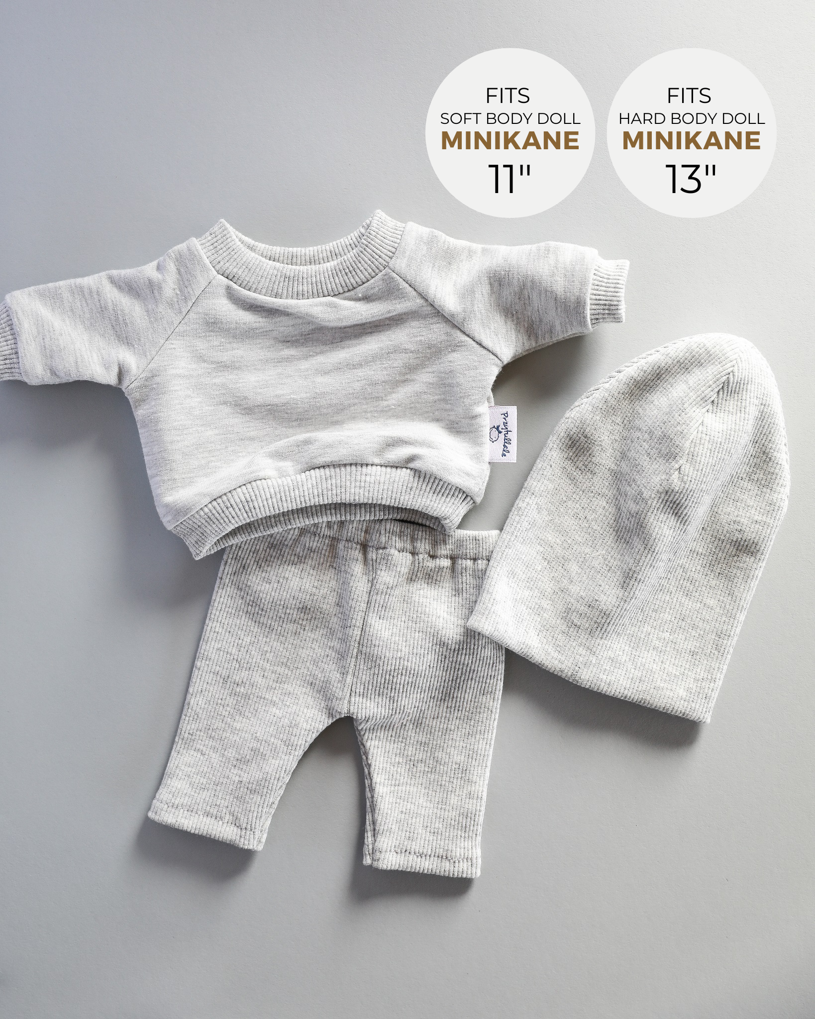 Minikane Doll Clothes | Baby Doll Sweatshirt Set with Beanie (Grey)