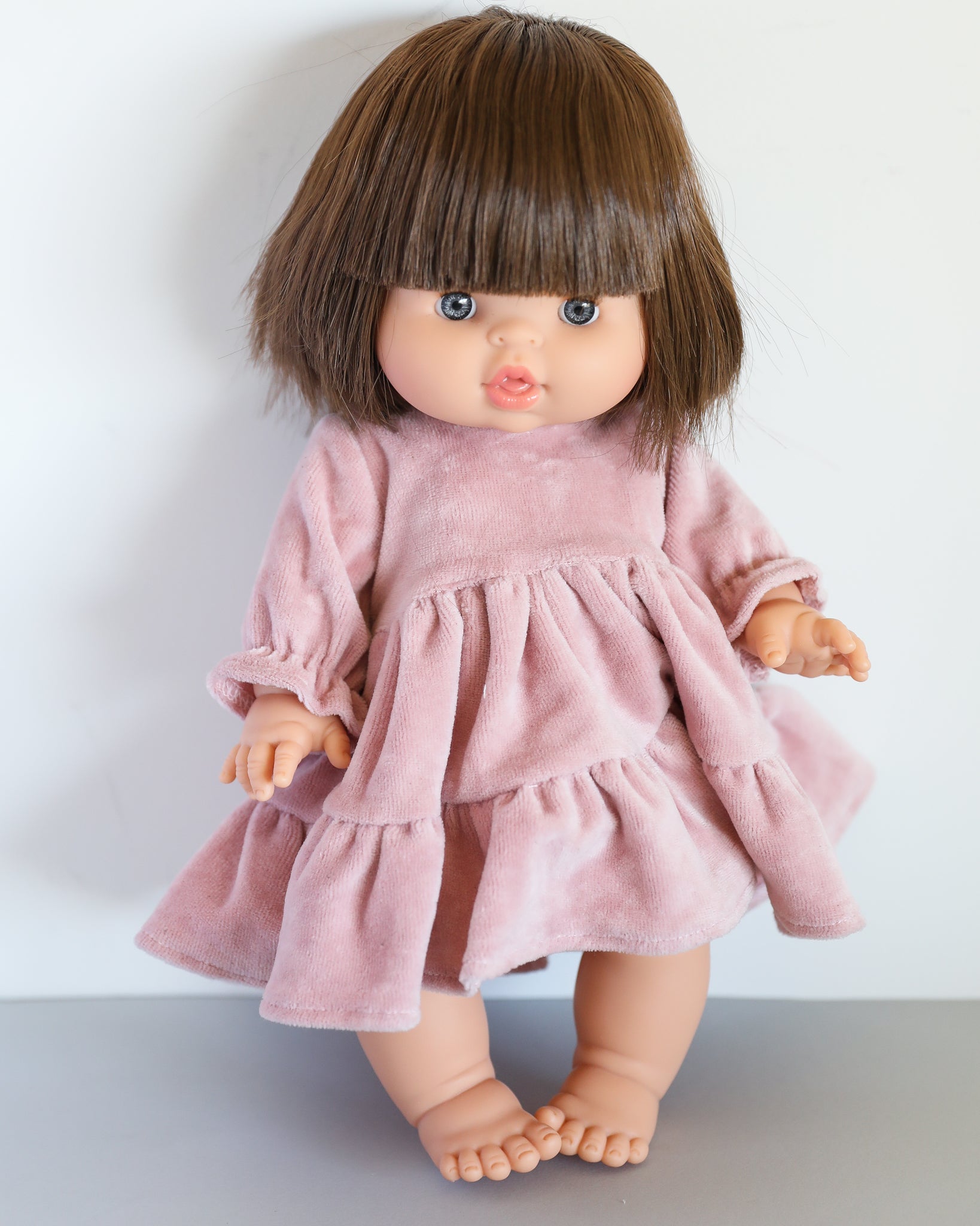 Minikane Doll Clothes | Baby Doll Velvet Dress (Pink)