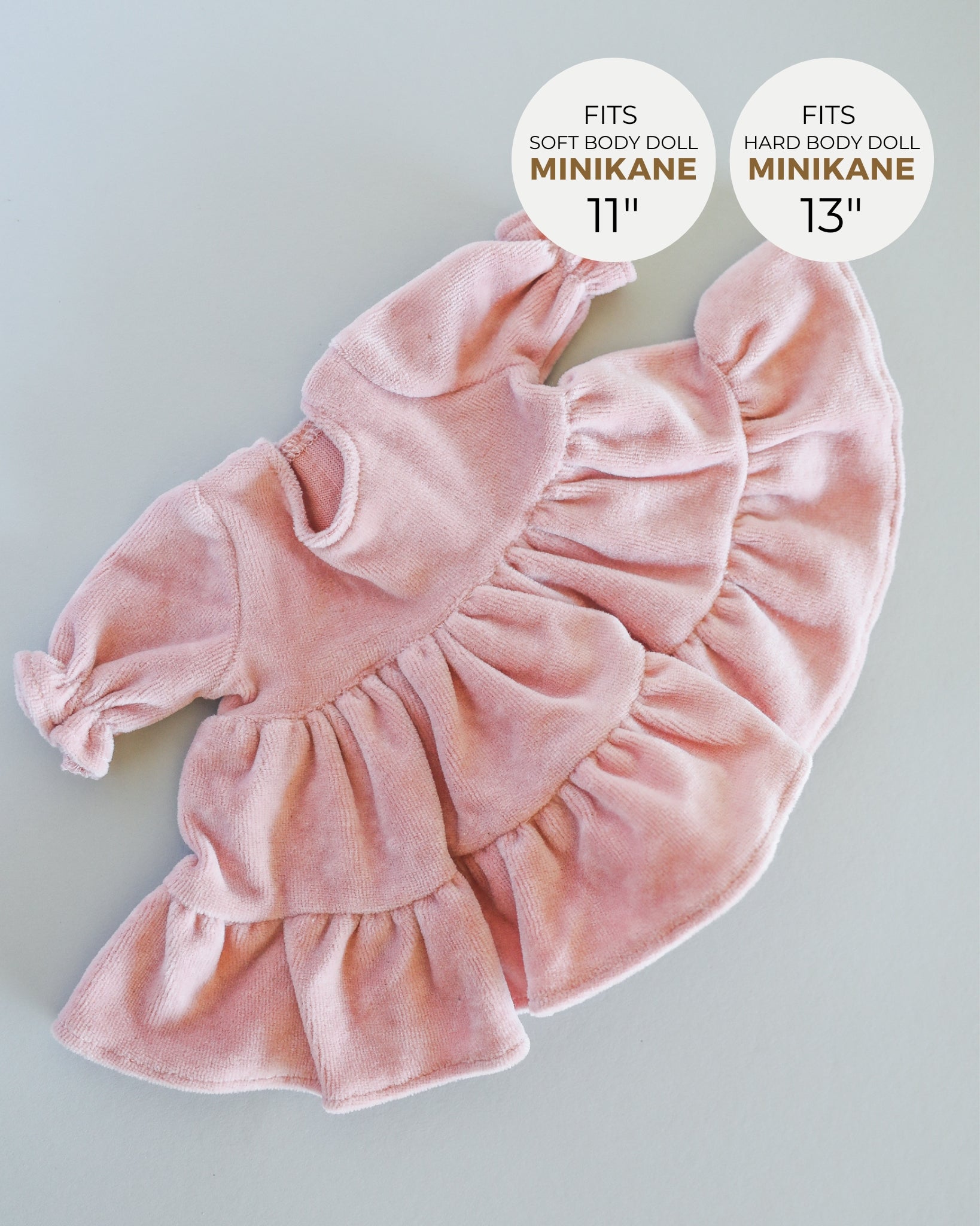 Minikane Doll Clothes | Baby Doll Velvet Dress (Pink)