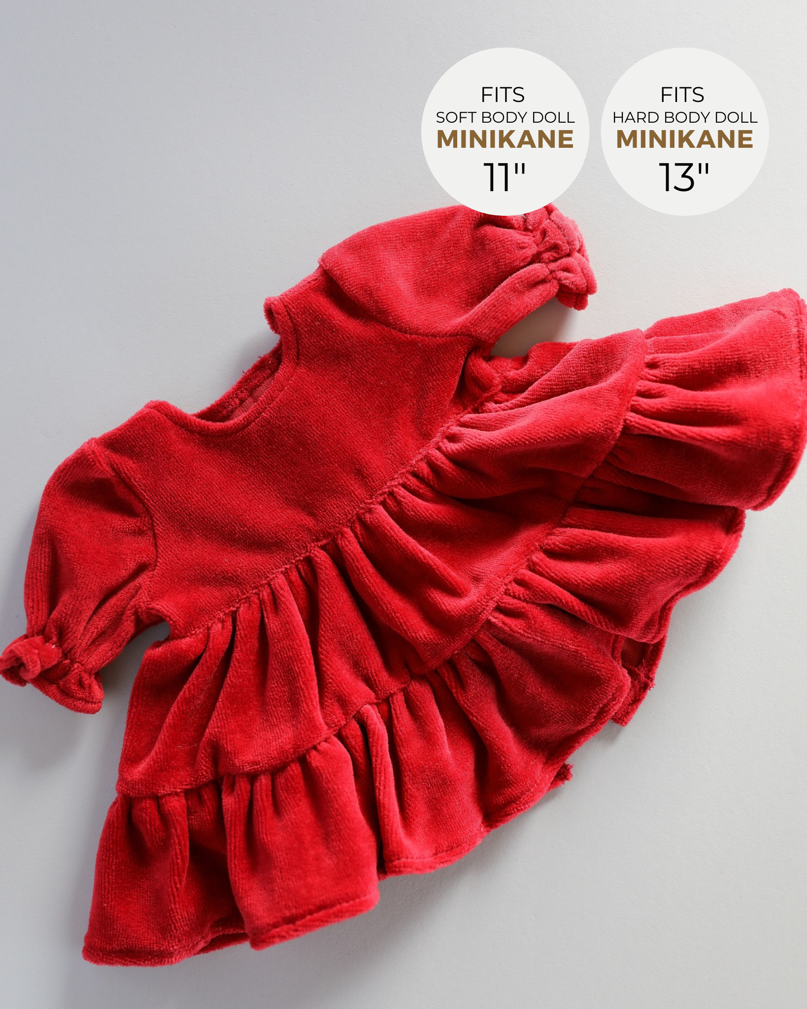 Minikane Doll Clothes | Baby Doll Velvet Dress (Red)