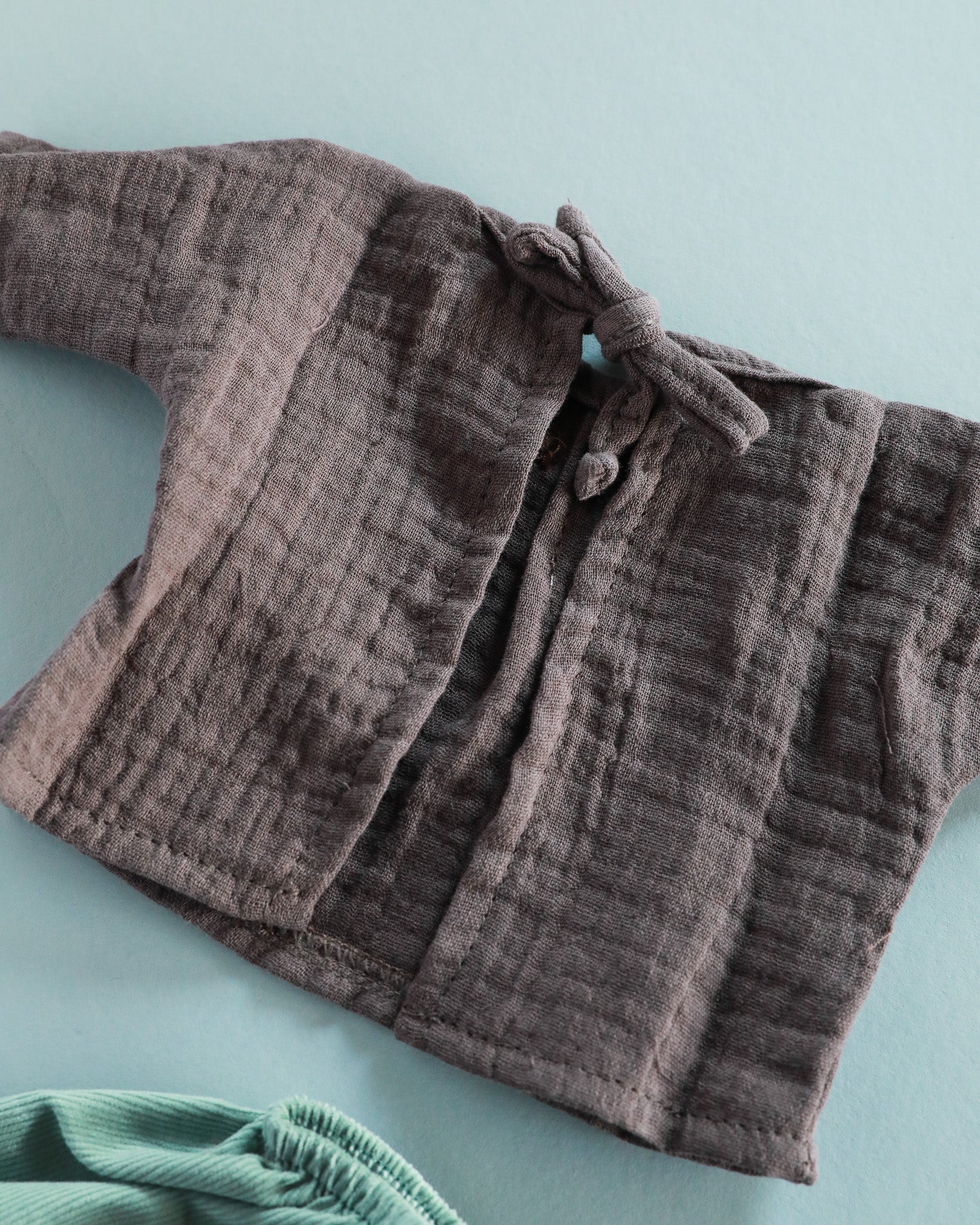 Minikane Doll Clothes | Baby Doll Muslin Top and Velvet Pant Set - Green & Grape