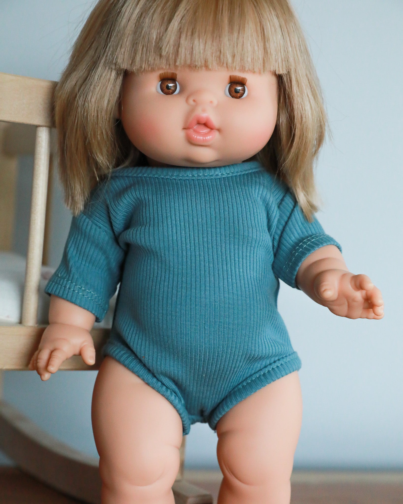 Minikane Doll Clothes | Short Sleeved Baby Doll Bodysuit (Blue)