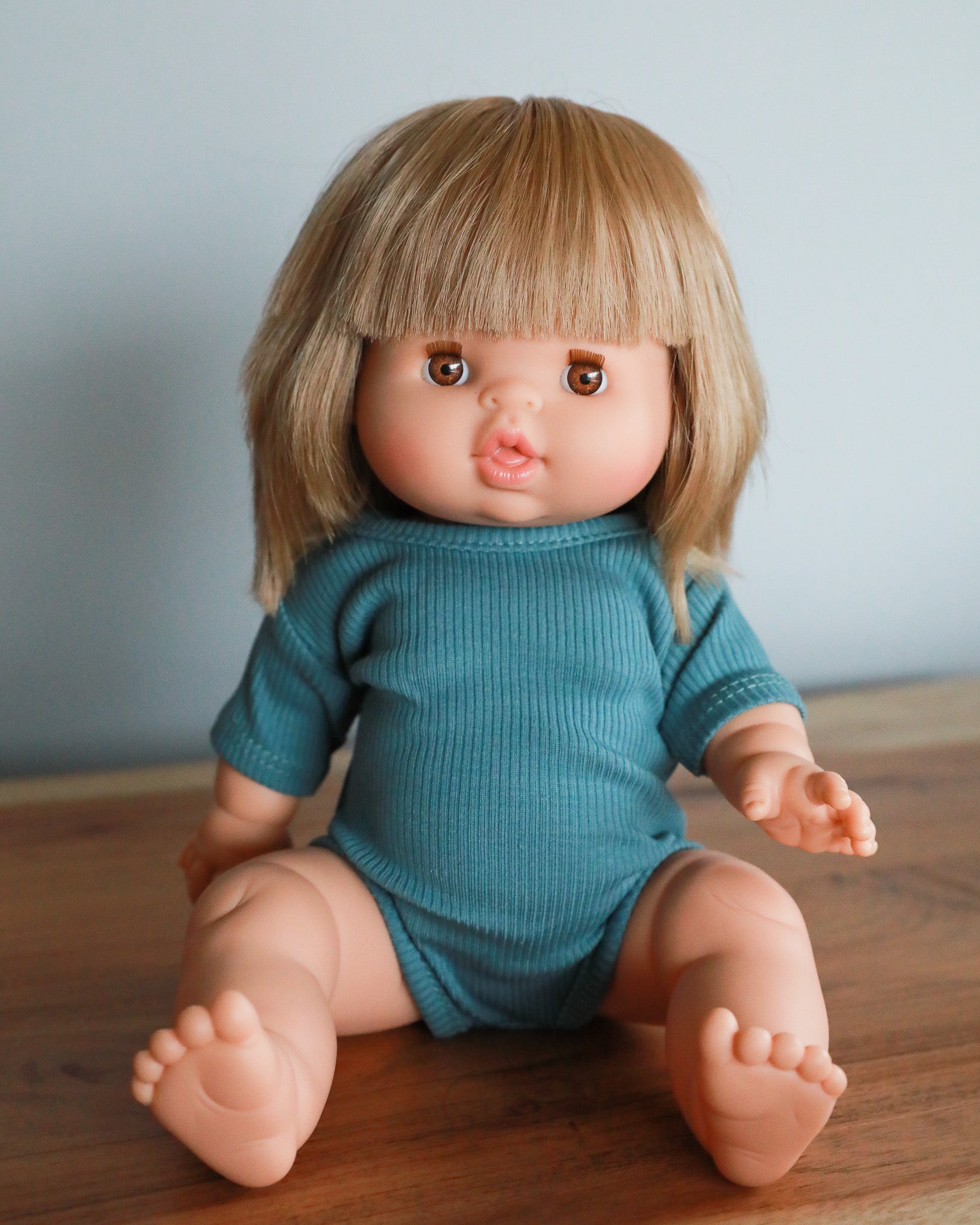 Minikane Doll Clothes | Short Sleeved Baby Doll Bodysuit (Blue)