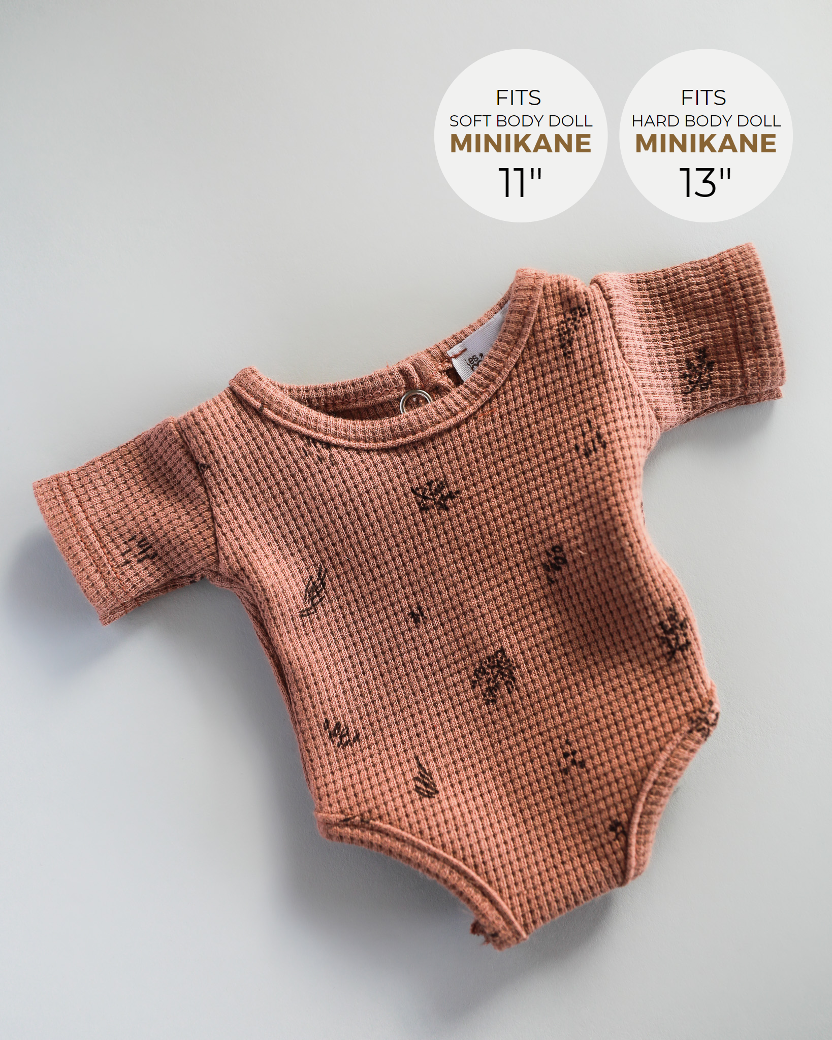 Minikane Doll Clothes | Short Sleeved Baby Doll Bodysuit (Chestnut)