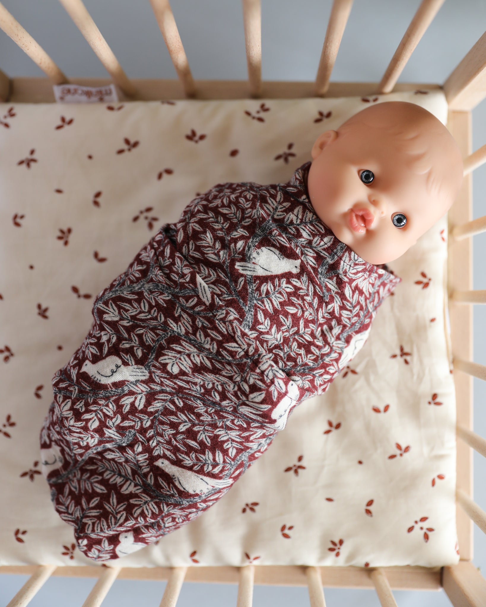Minikane Doll Clothes | Soft Baby Doll Swaddles - pack of 2 (Grey & Dove Print)