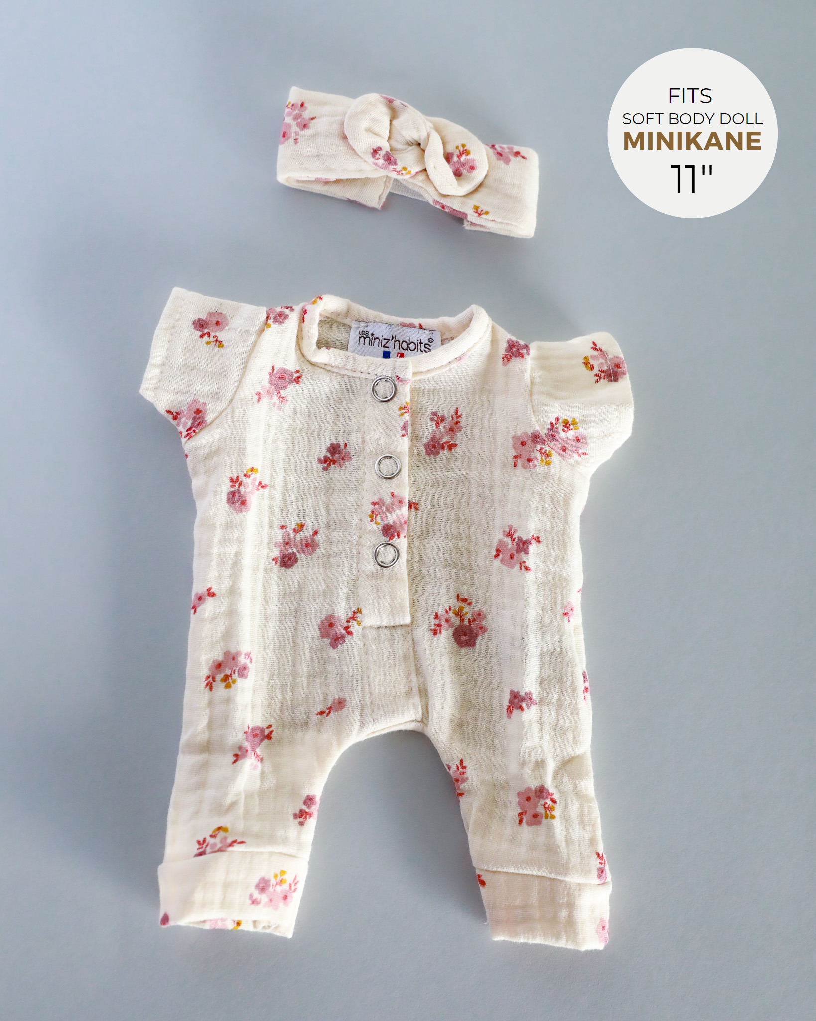 Minikane Doll Clothes | Soft Body Doll Jumpsuit with Headband - Flowers