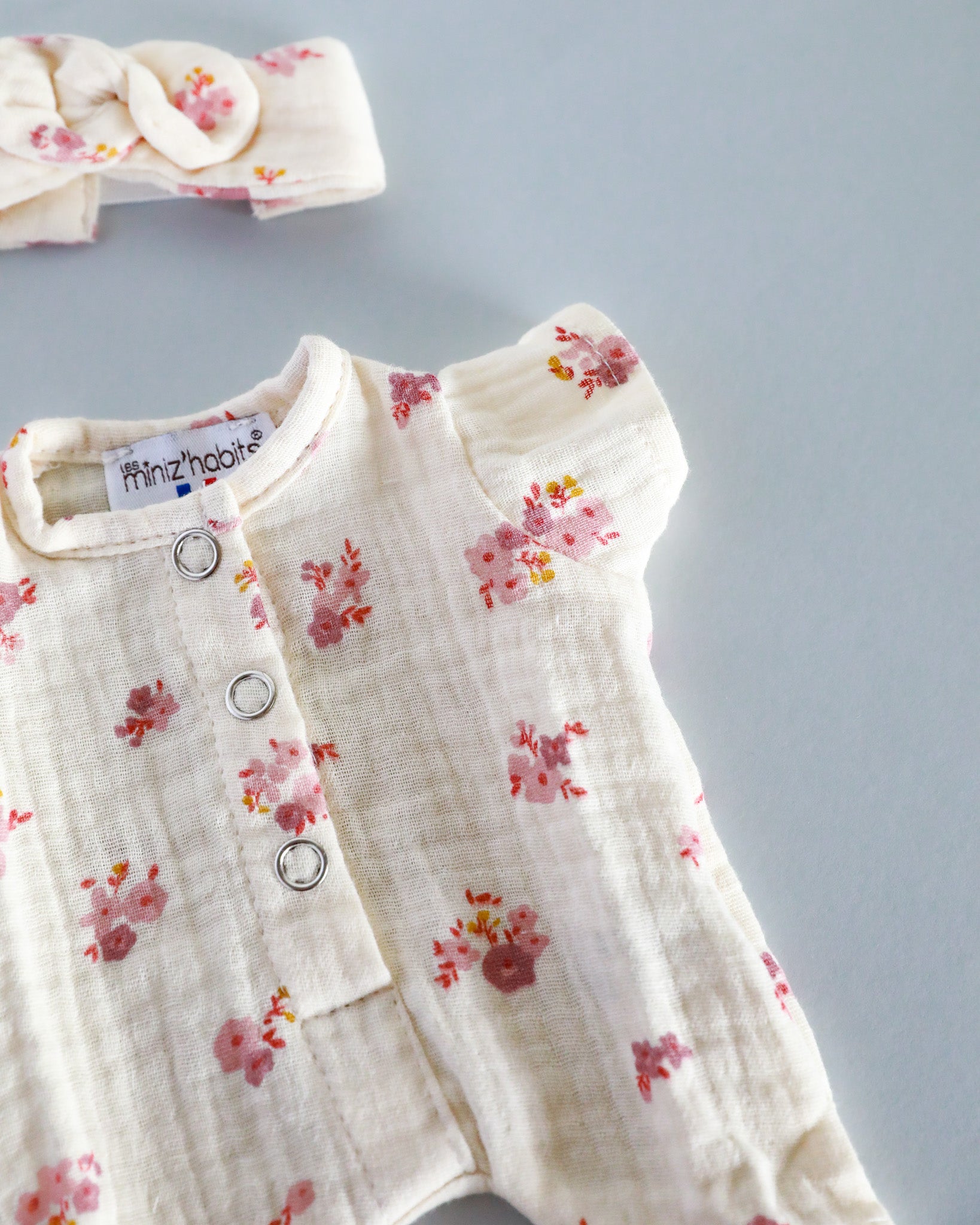 Minikane Doll Clothes | Soft Body Doll Jumpsuit with Headband - Flowers