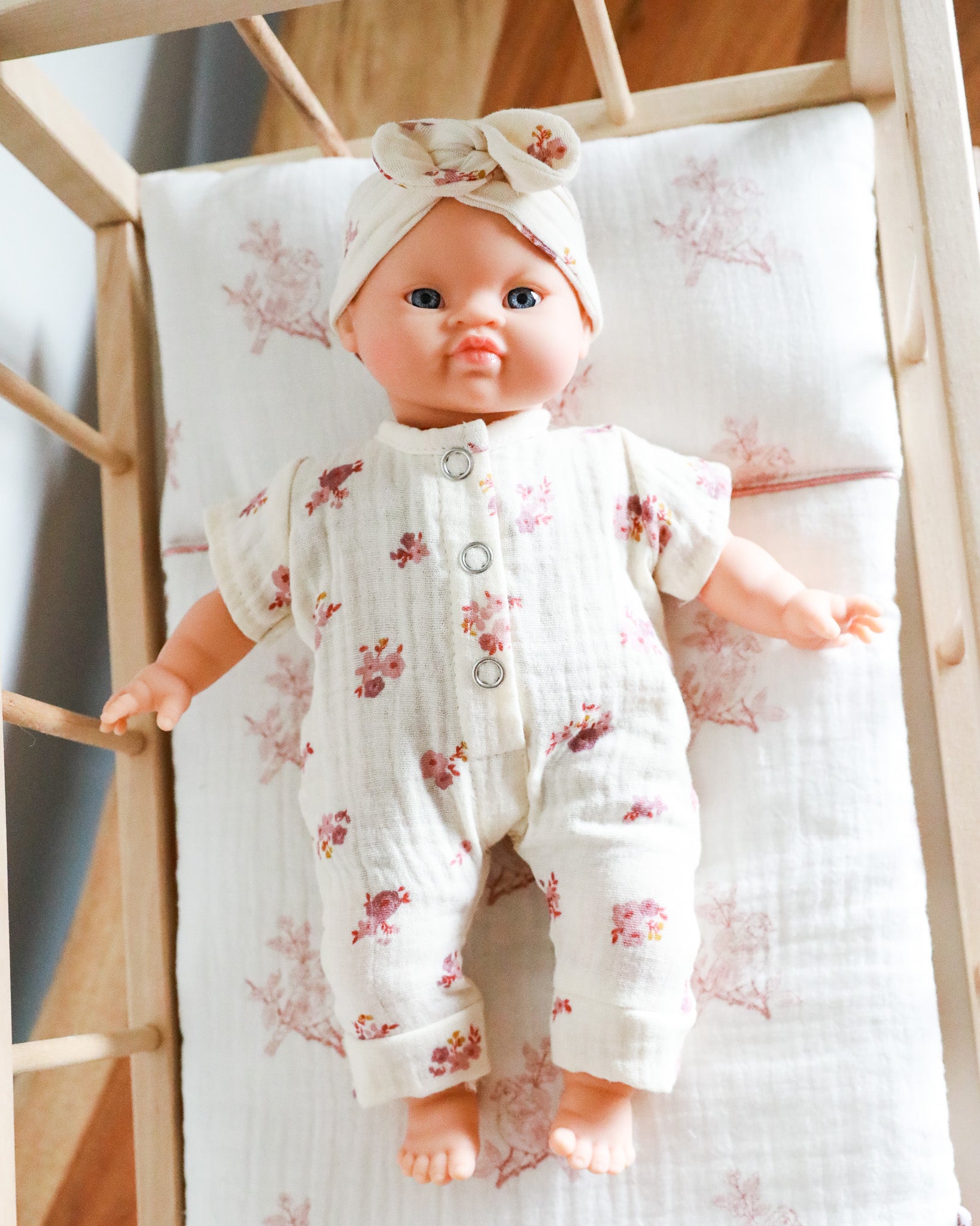 Minikane Doll Clothes | Soft Body Doll Jumpsuit with Headband - Flowers