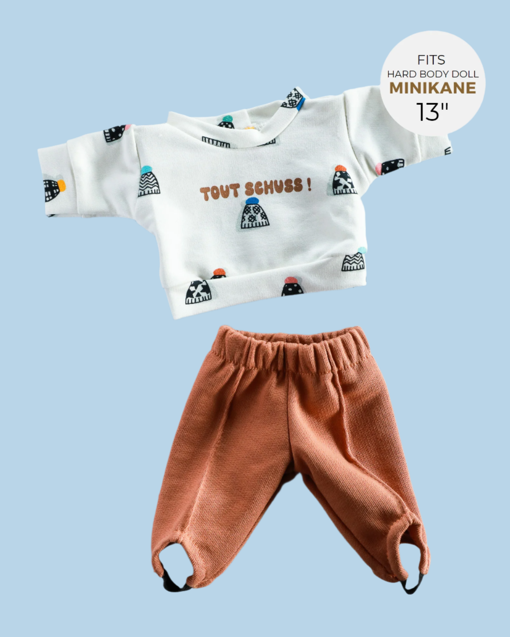 Minikane Doll Clothes | Baby Doll Sweatshirt Set Tout Shouss! - White & Brown