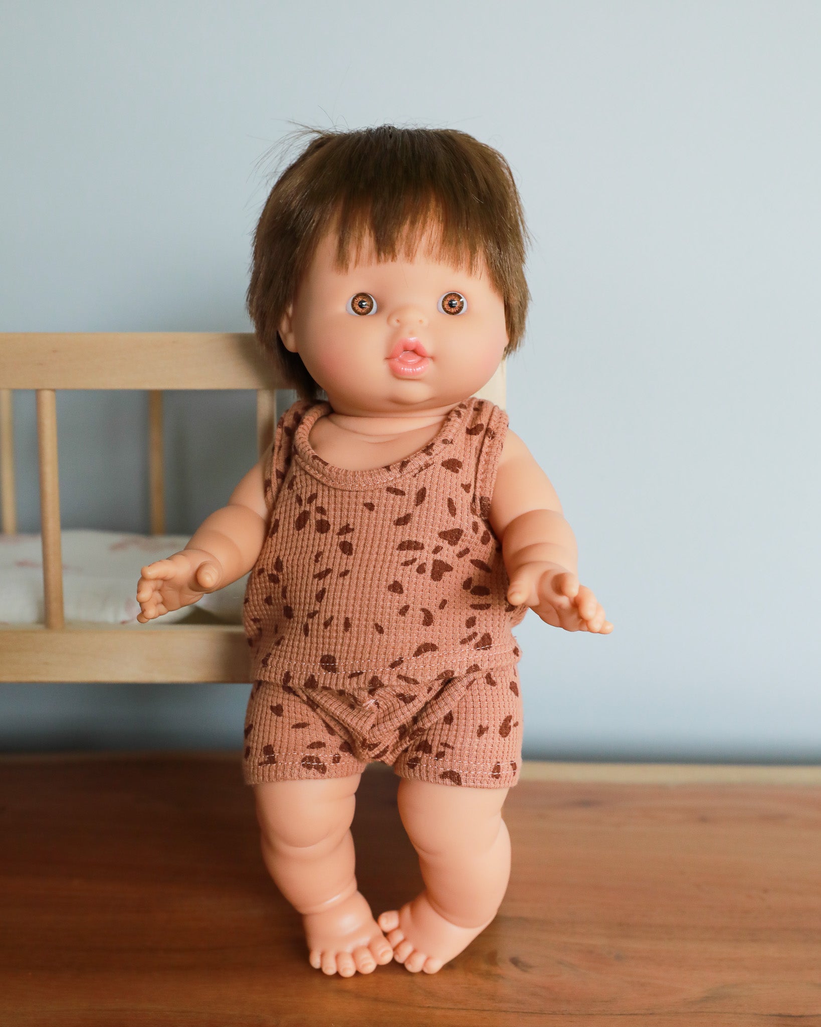 Minikane Doll Clothes | Baby Boy Doll Tank Set - Brown Pebbles
