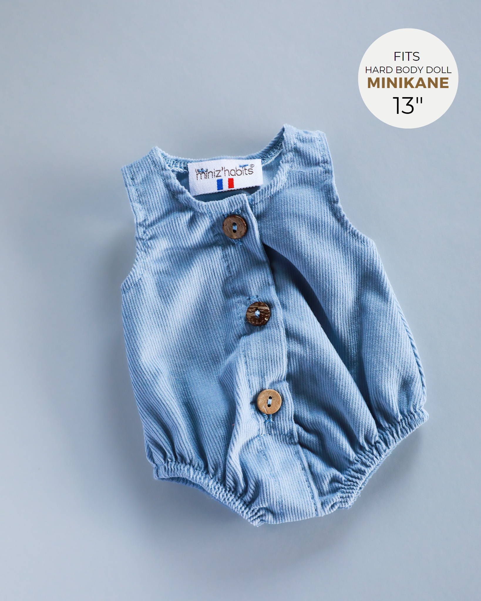 Minikane Doll Clothes | Baby Doll Velvet Romper - Blue