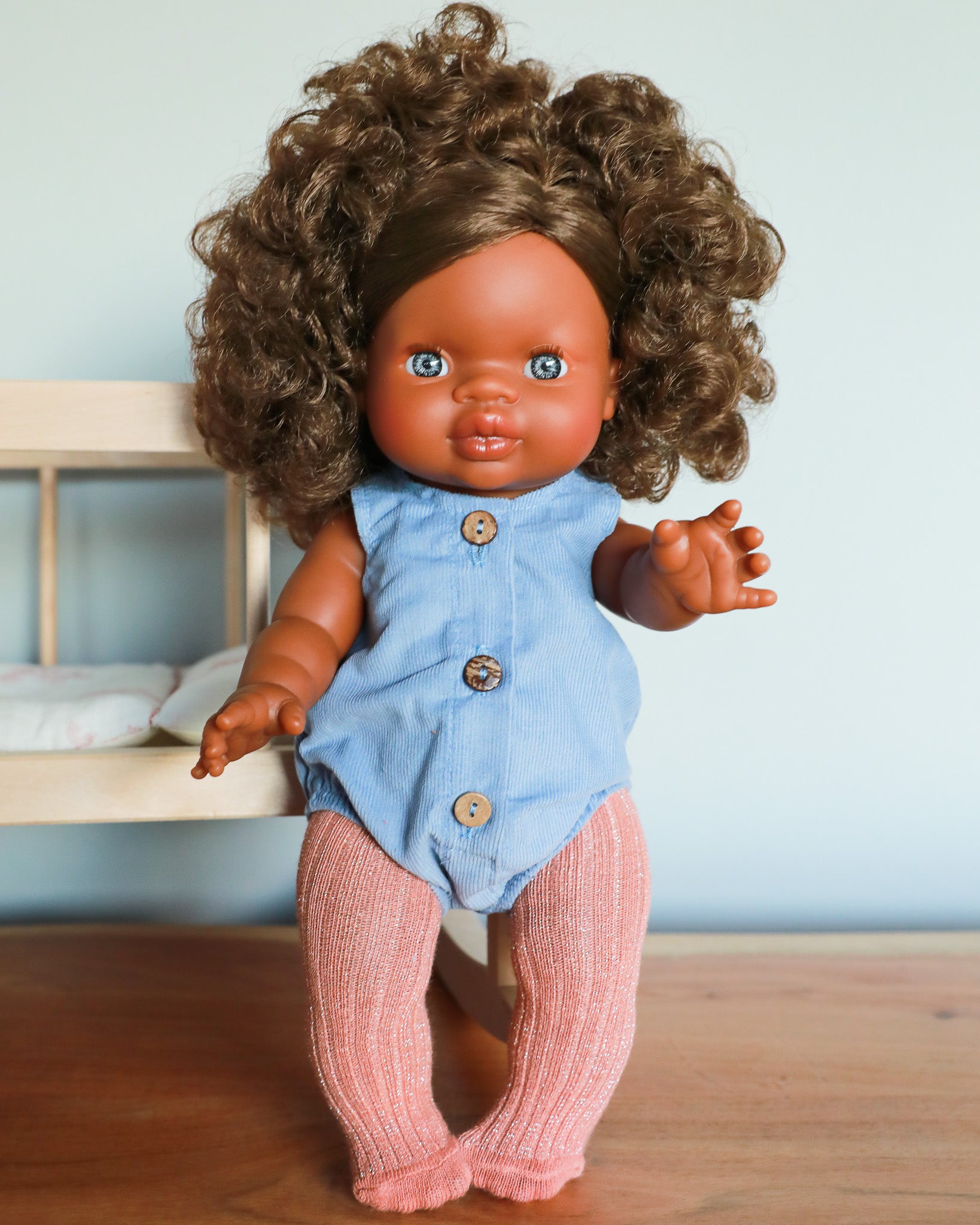 Minikane Doll Clothes | Baby Doll Velvet Romper - Blue