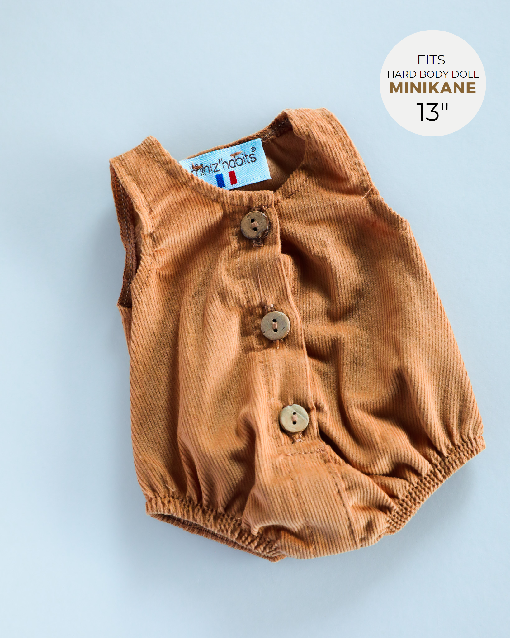 Minikane Doll Clothes | Baby Doll Velvet Romper - Brown