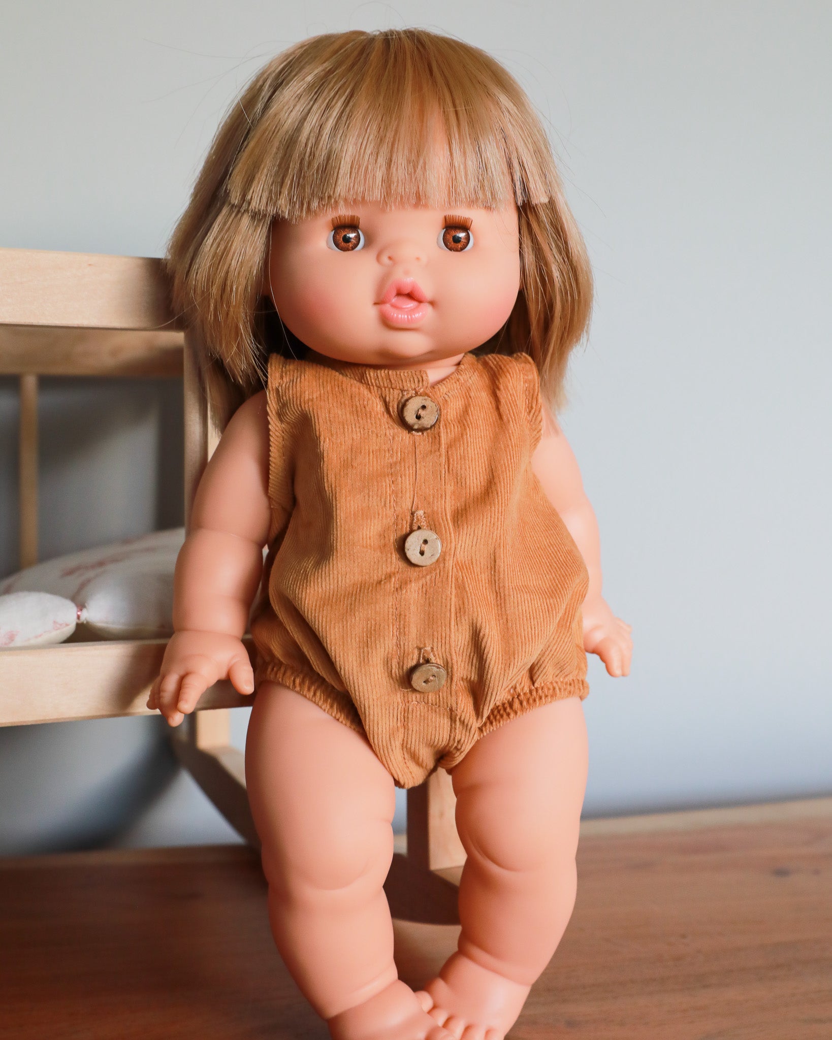 Minikane Doll Clothes | Baby Doll Velvet Romper - Brown