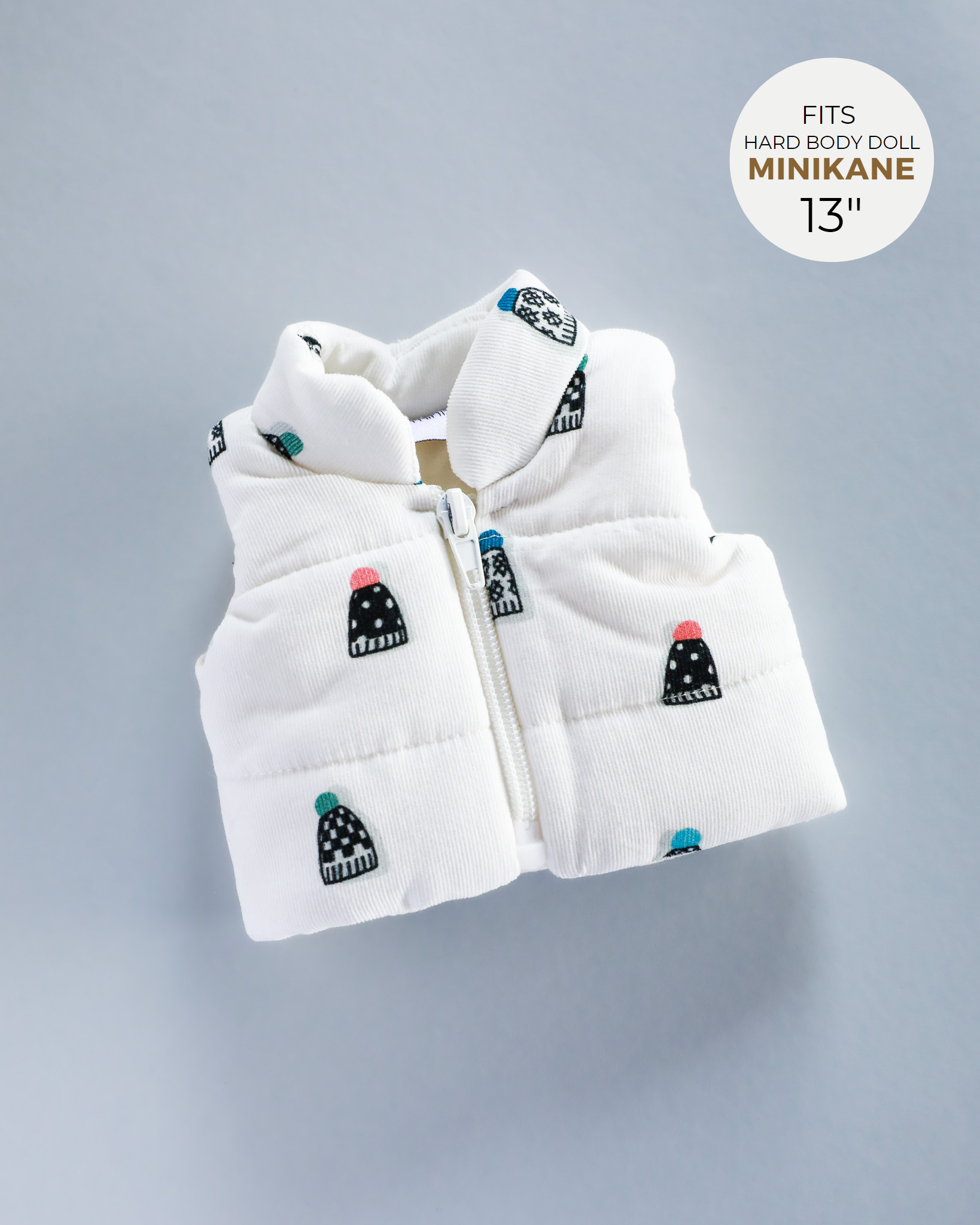 Minikane Doll Clothes | Doll Puffer Vest - Snow Hats