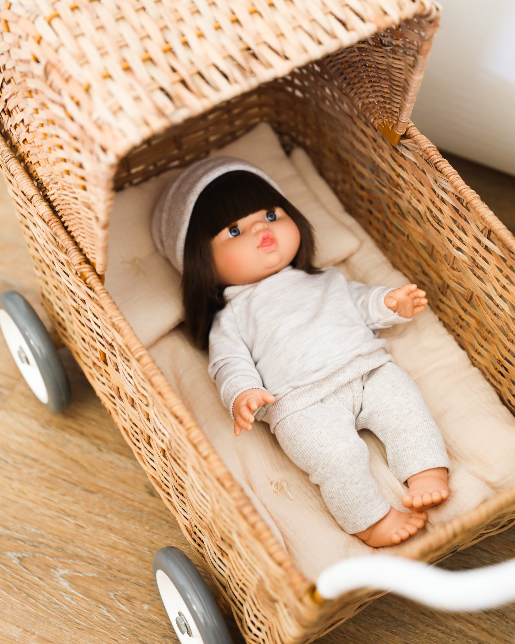 Minikane Doll Clothes | Baby Doll Muslin Bedding Set (Cream)
