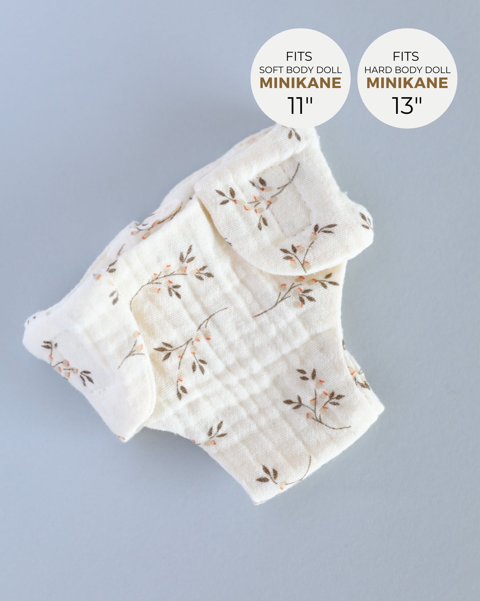 Minikane Doll Clothes | Baby Doll Muslin Diaper (Floral Print)