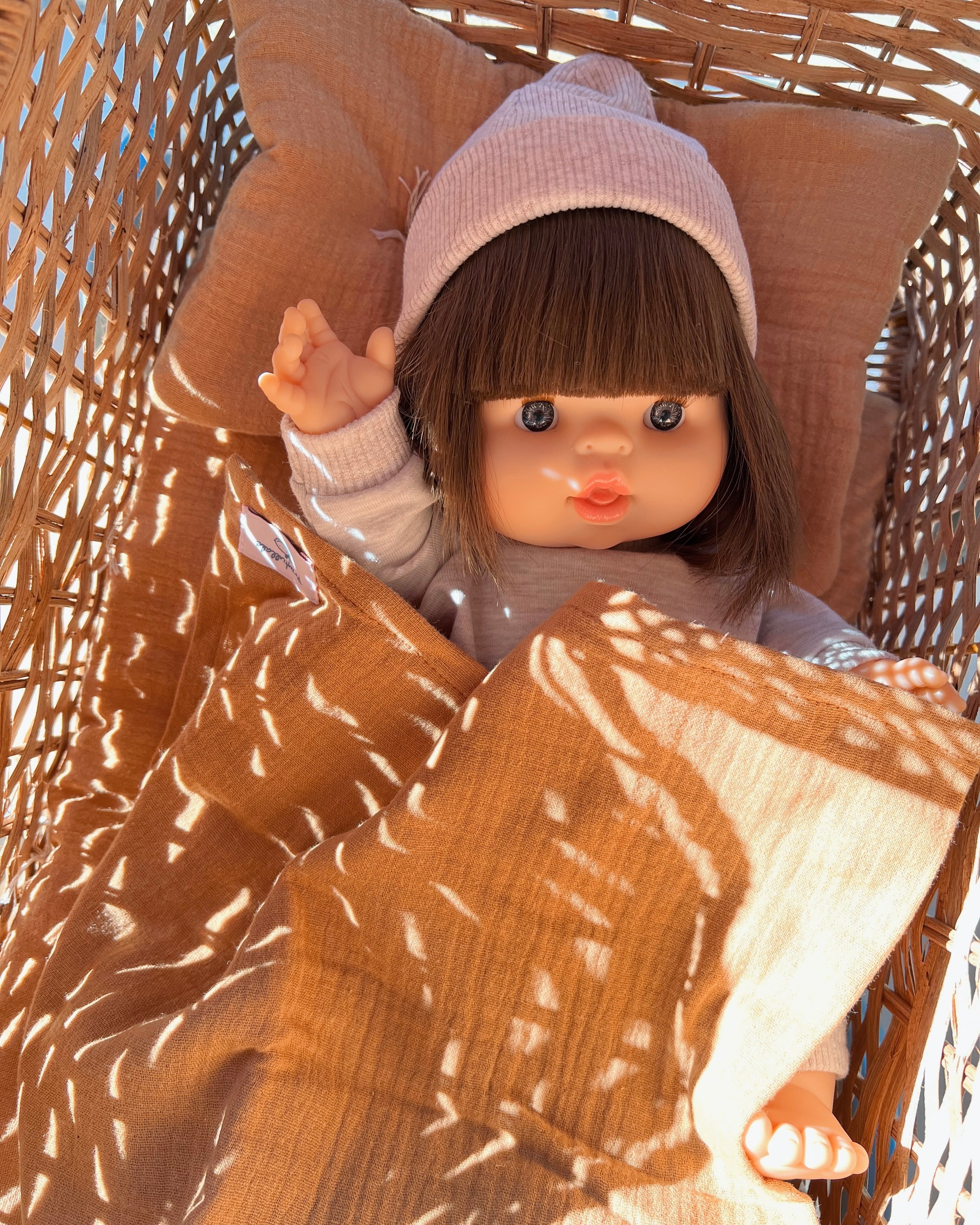 Minikane Doll Clothes | Baby Doll Muslin Swaddle Blanket (Toffee)