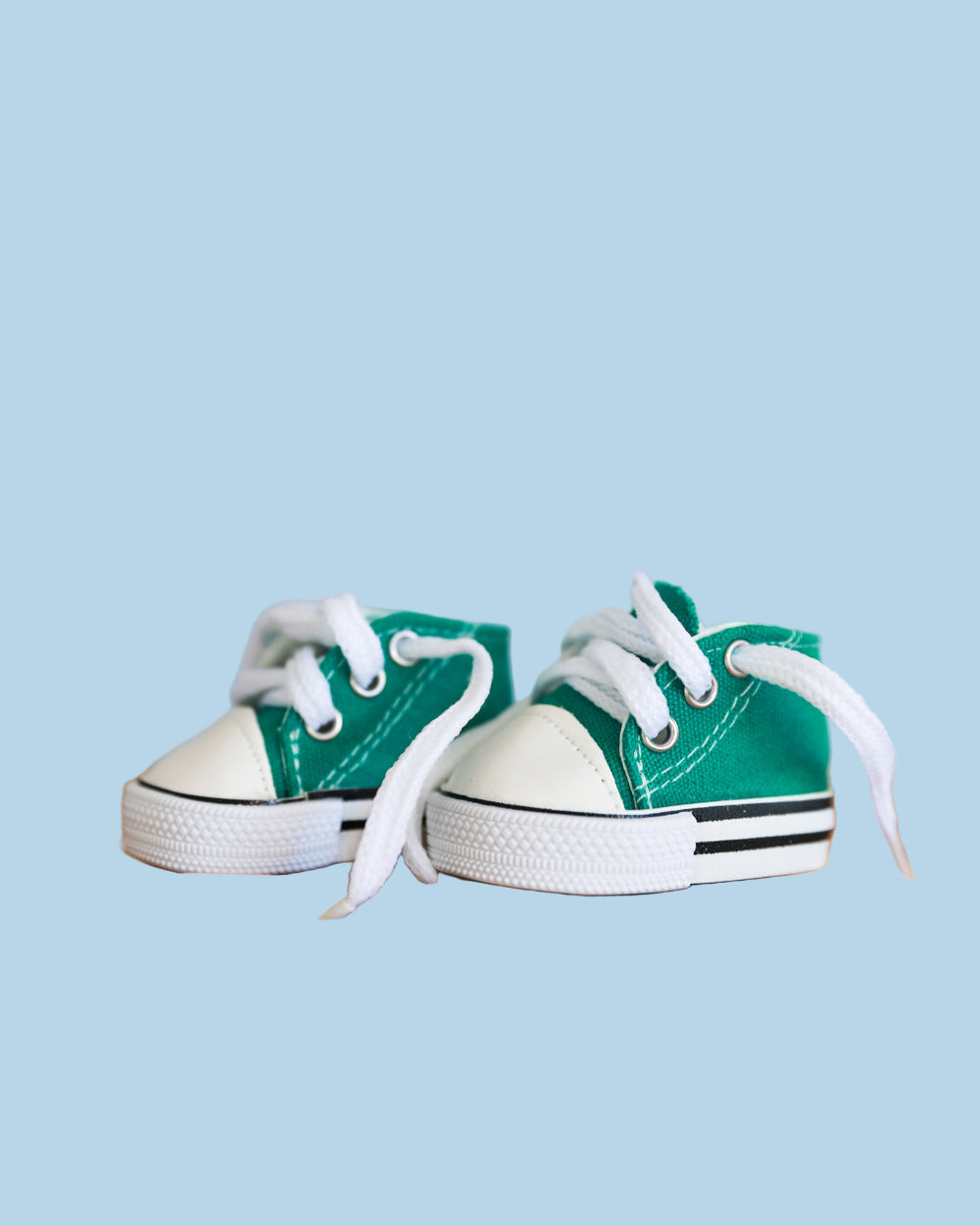 Doll sneakers emerald green canvas OEKO-TEX certified 13 inch working laces