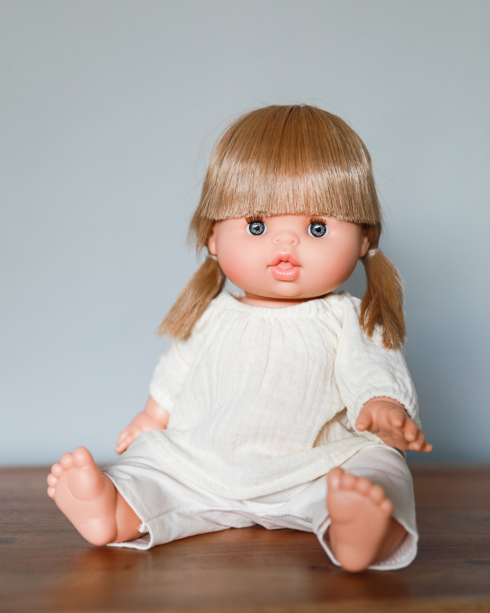 Minikane Doll Clothes | Baby Doll Muslin Top and Velvet Pant Set (White)