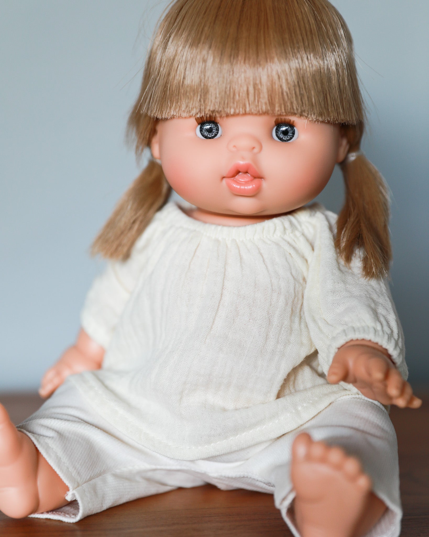 Minikane Doll Clothes | Baby Doll Muslin Top and Velvet Pant Set (White)
