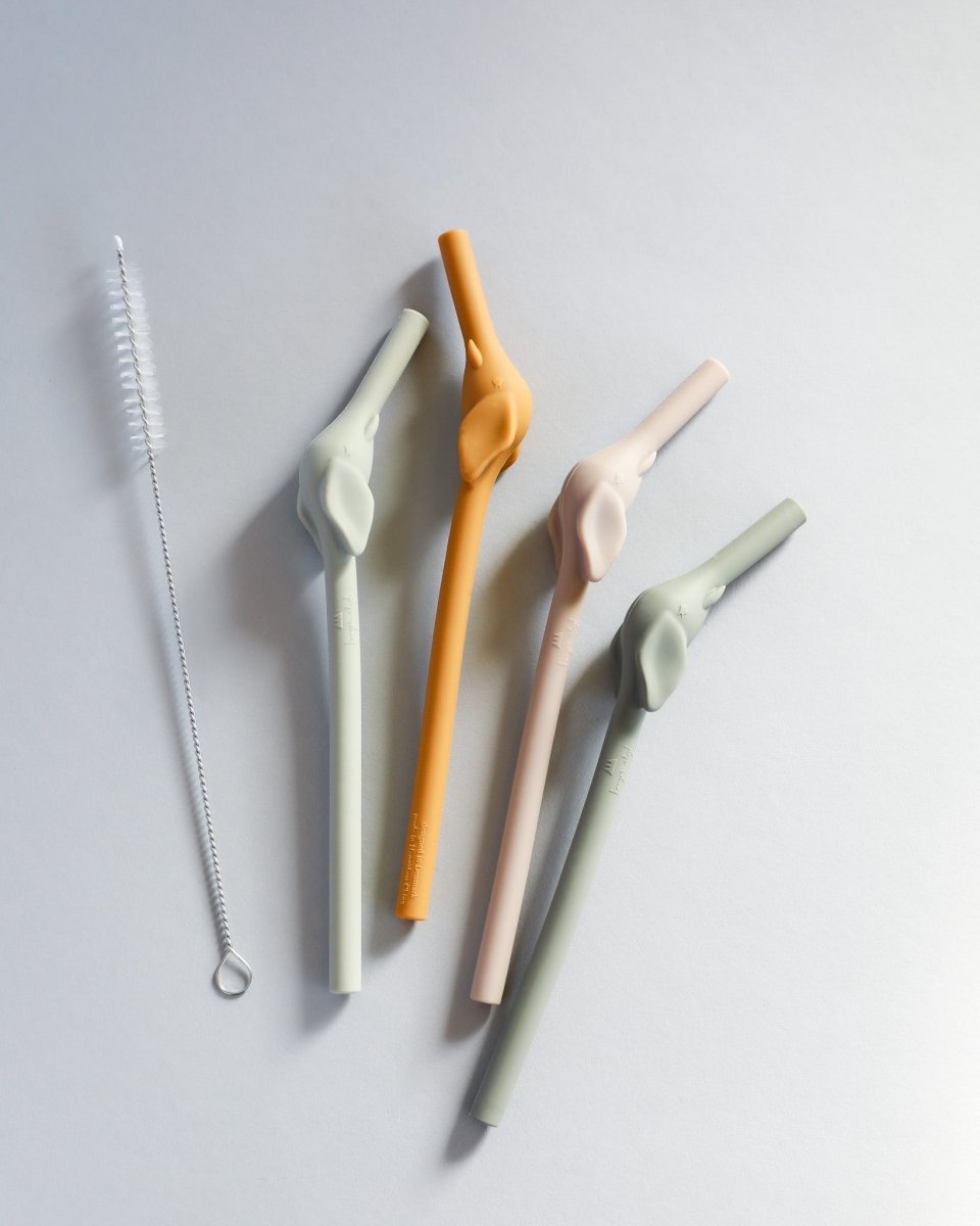 Silicone Elephant Straws - Almond Mix (4 pack)