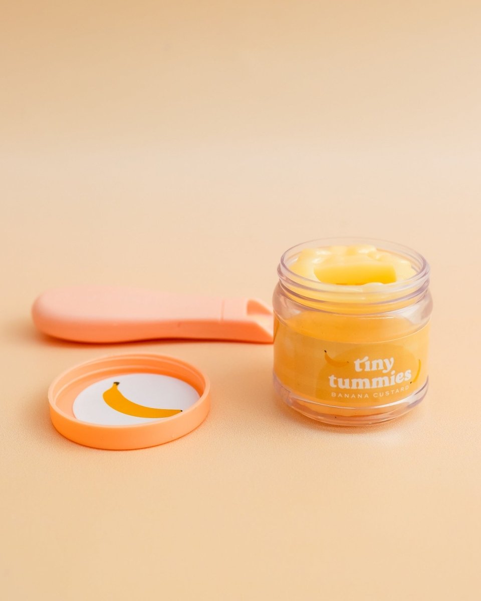 Tiny Harlow banana custard doll food encouraging nurturing pretend play scenarios
