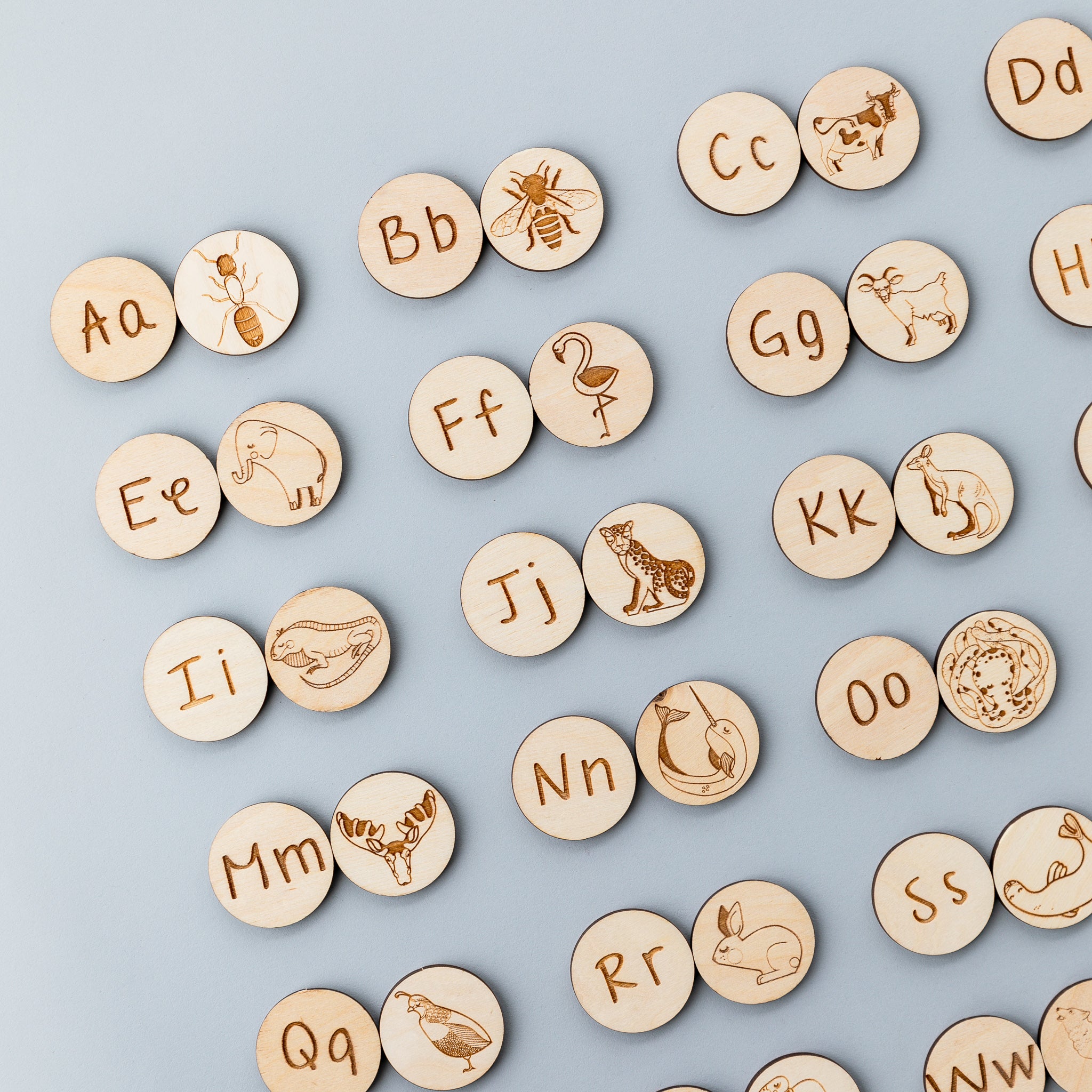 Wooden Animal Alphabet Coins