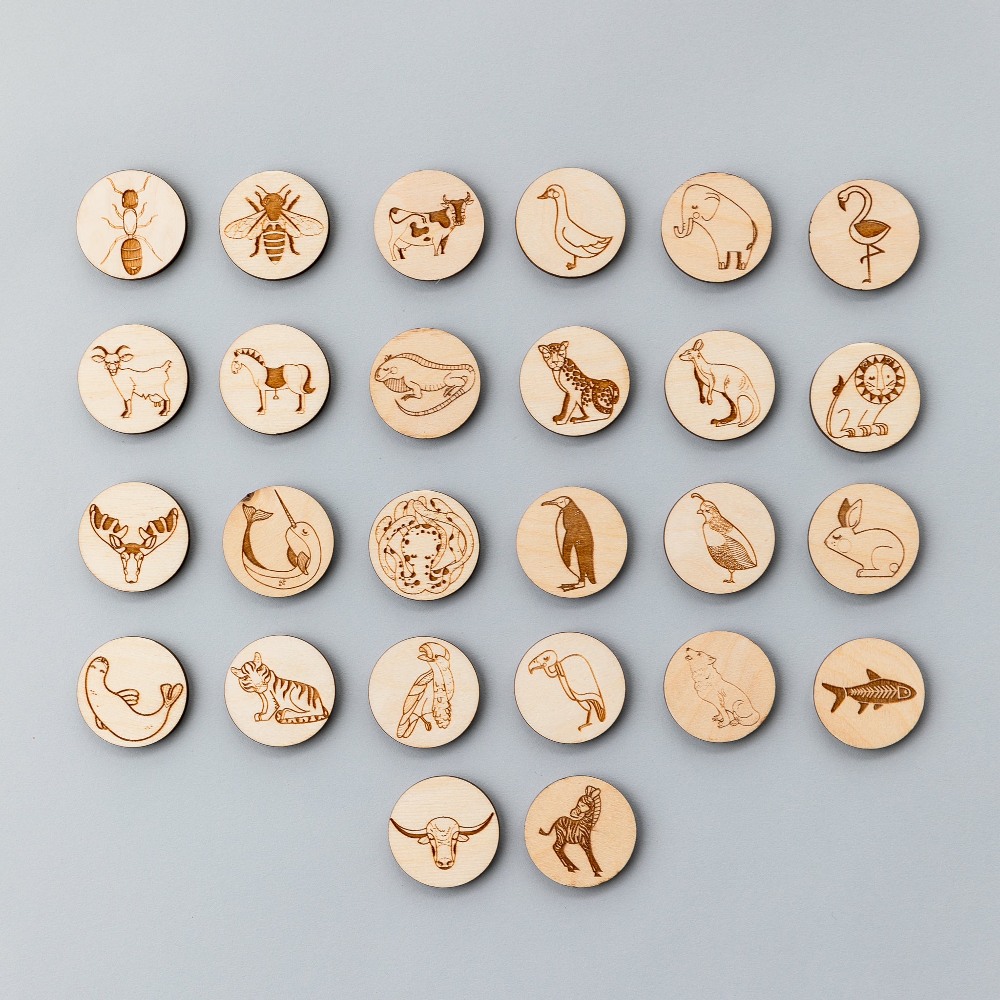 Wooden Animal Alphabet Coins
