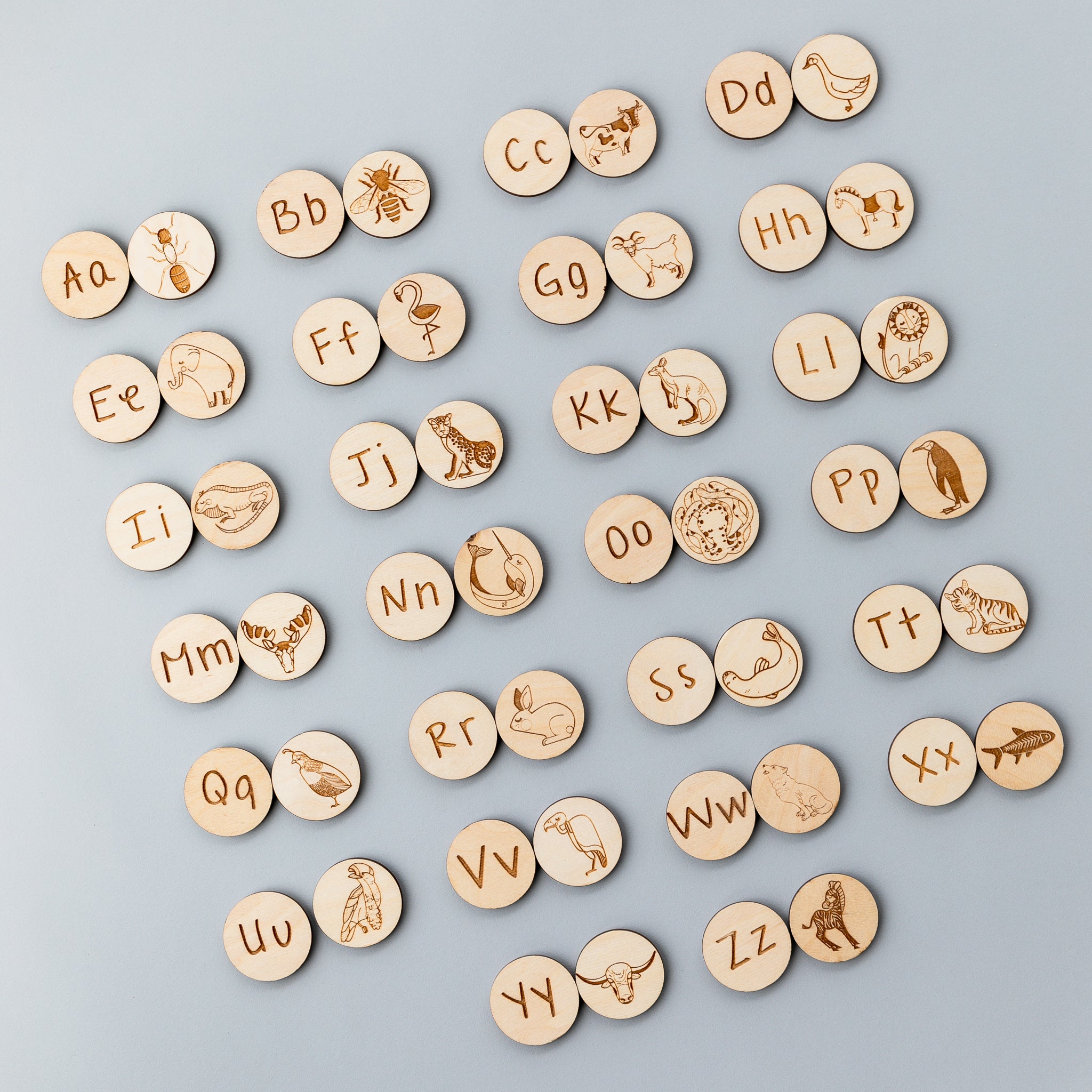 Wooden Animal Alphabet Coins