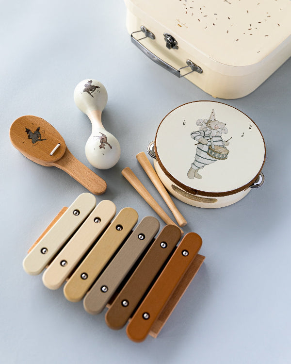 FSC-certified classic wooden musical instruments with vintage-inspired design and natural wood tones