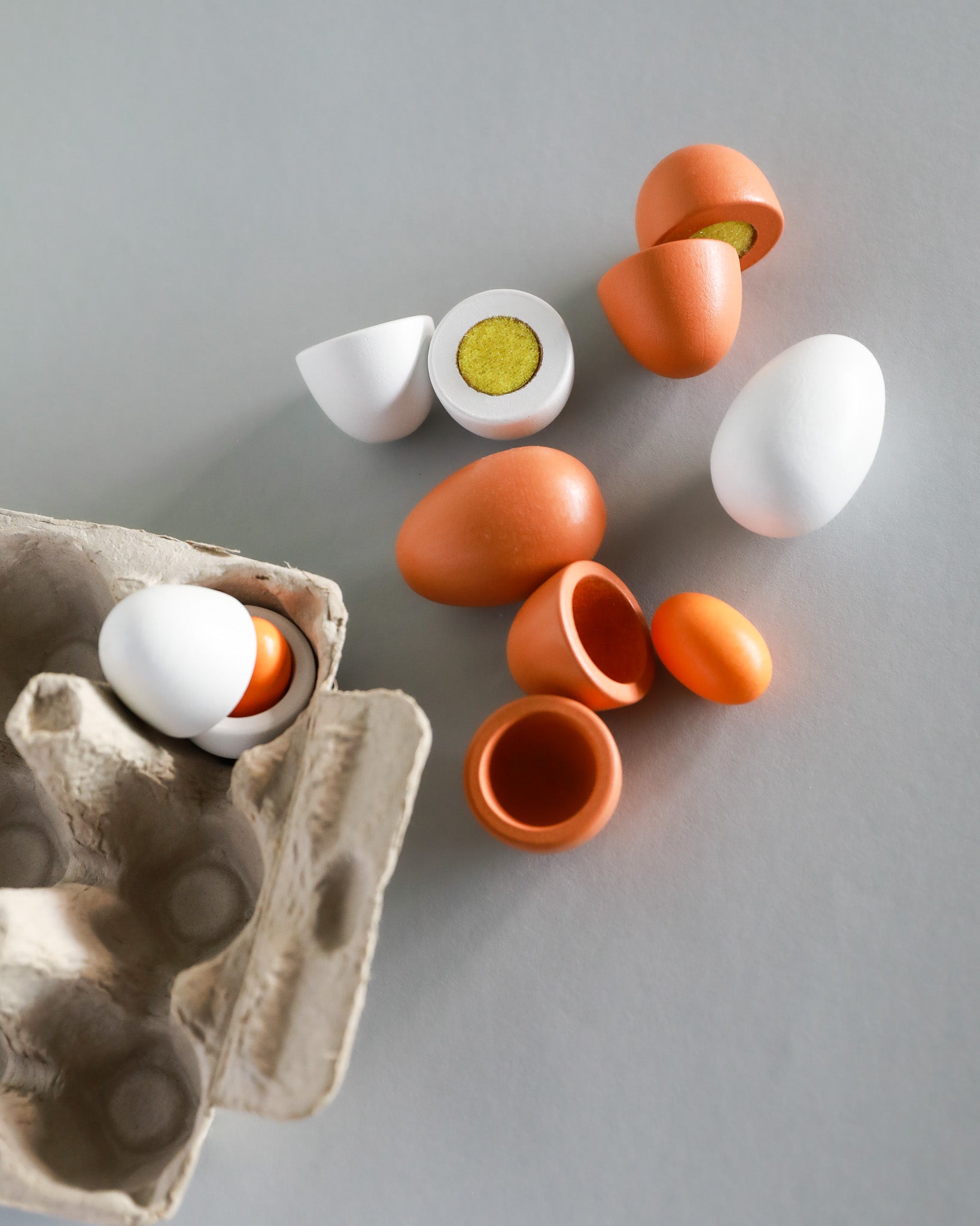 Wooden Toy Eggs in Tray