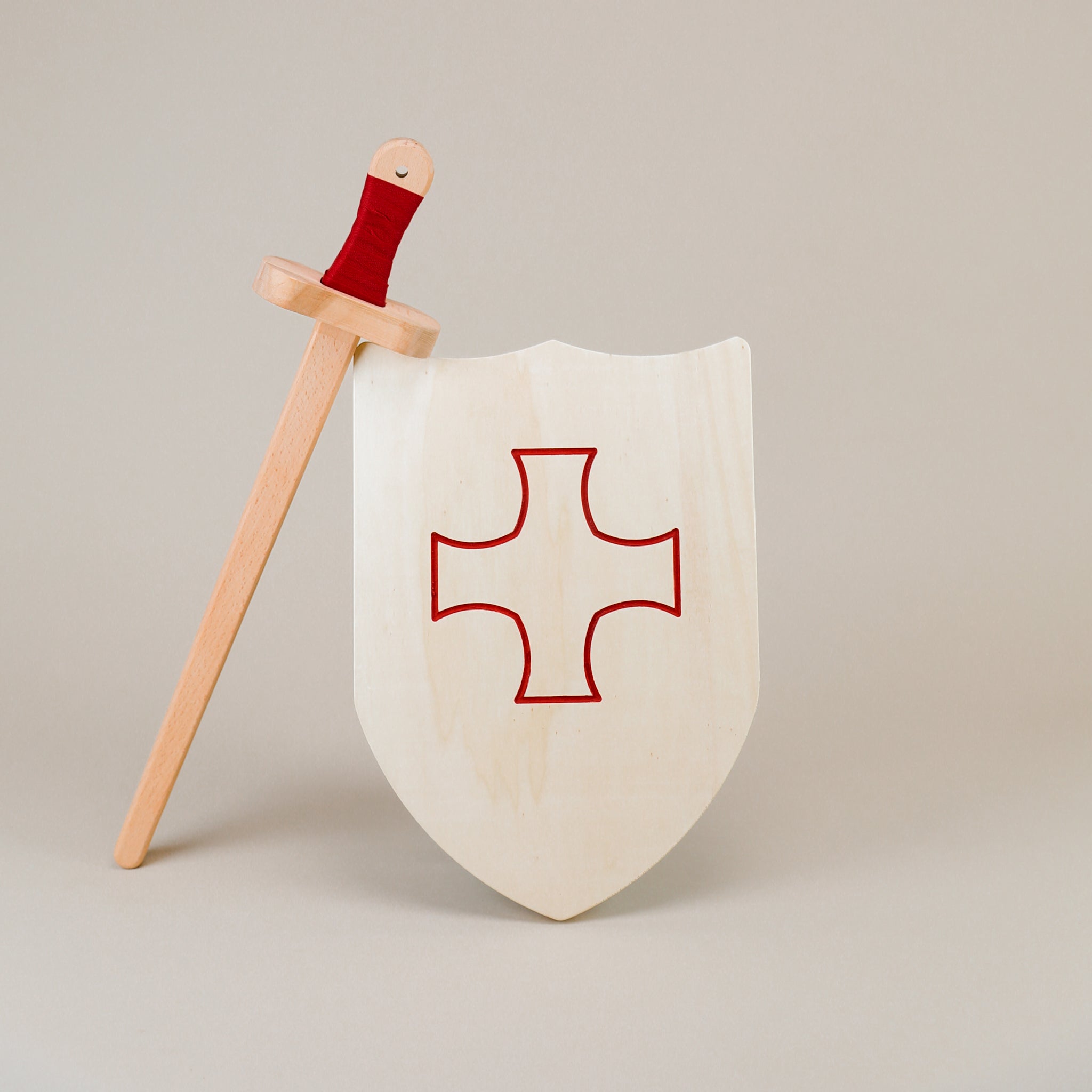 Wooden Toy Sword & Shield - Red
