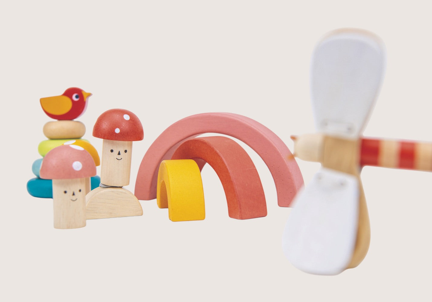 Sustainable wooden Mentari toys for size ordering and cause-effect learning