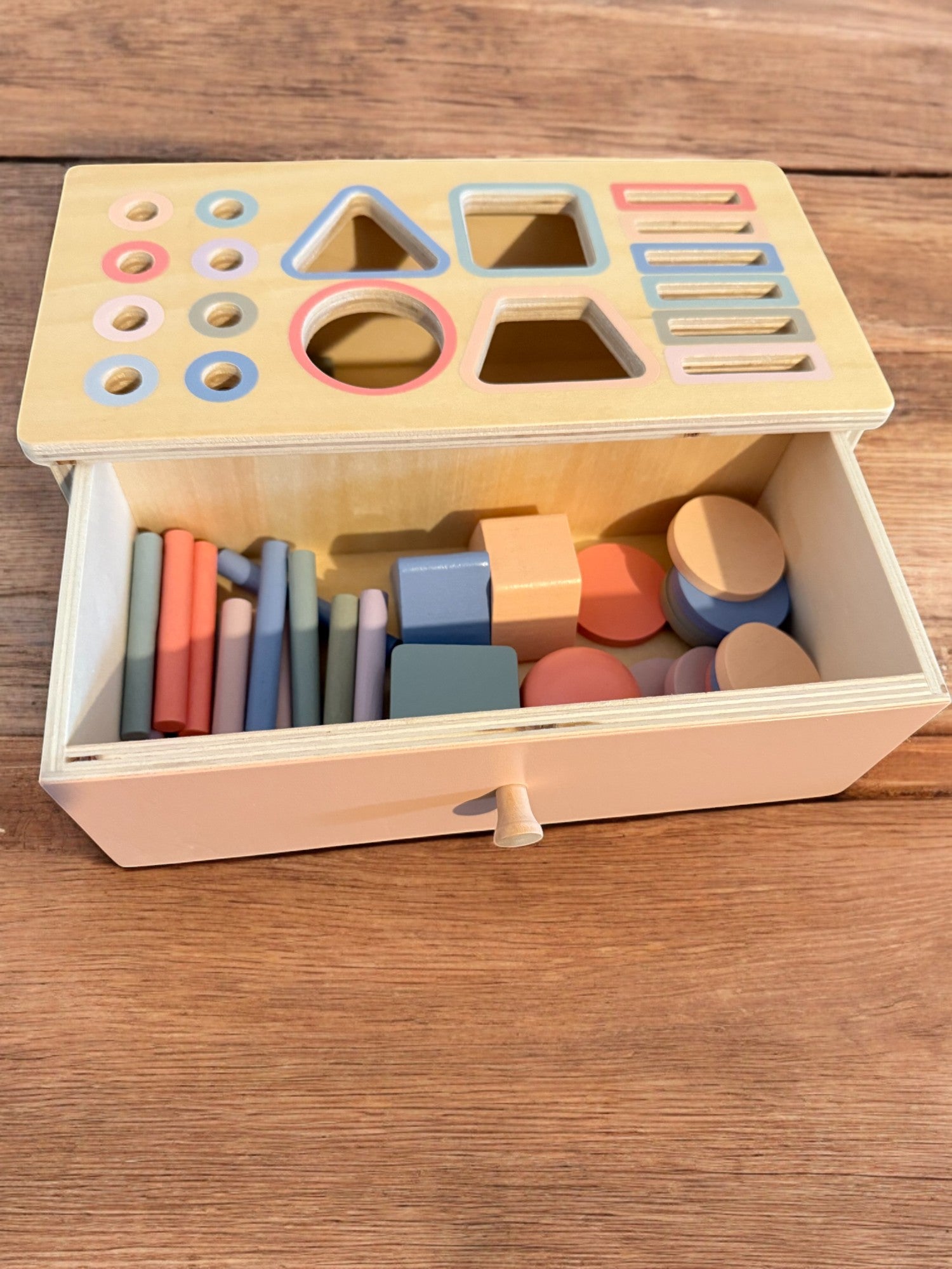 Premium quality wooden shape sorter with smooth edges and rounded corners for safe handling