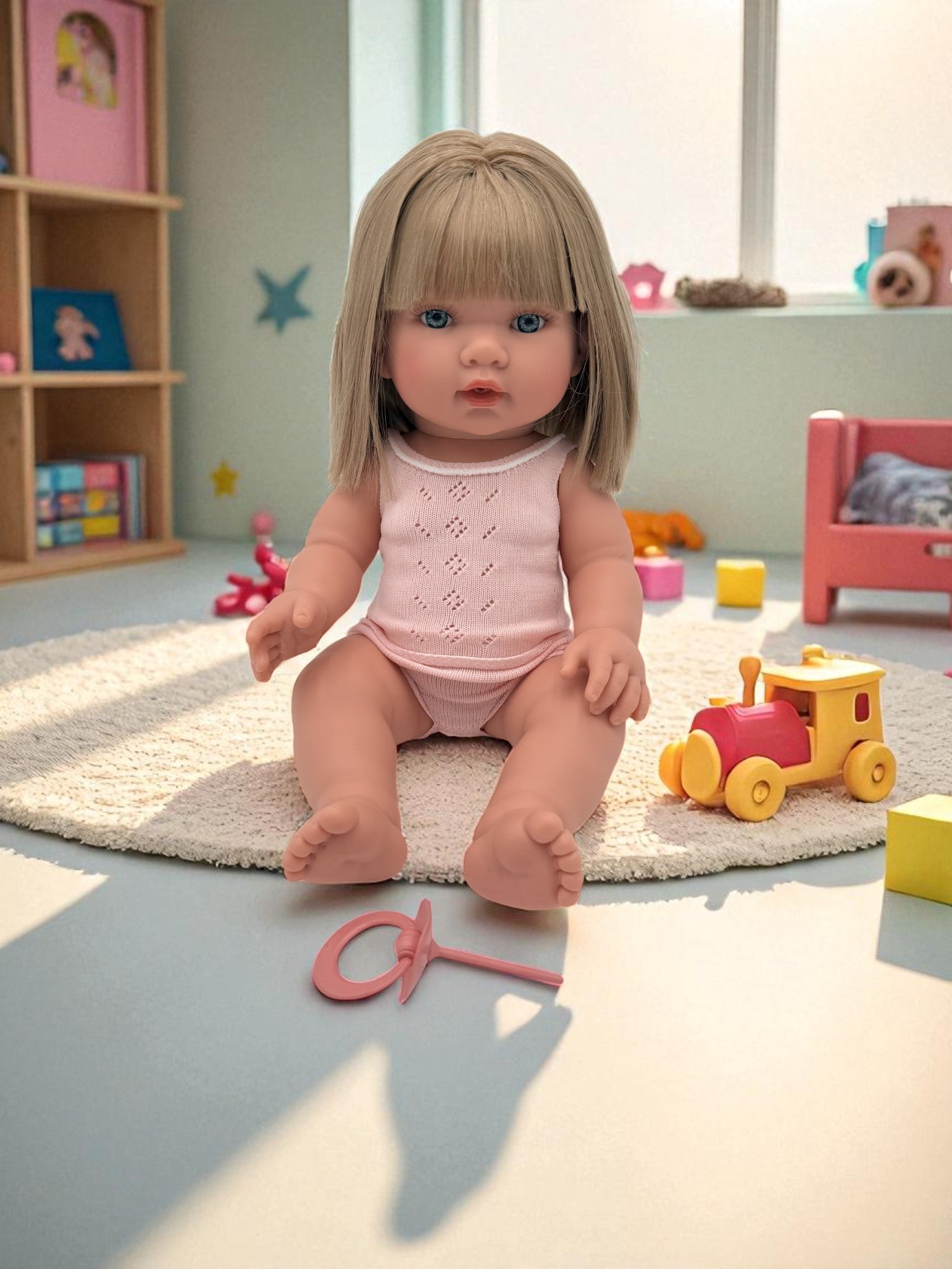 Non-toxic vinyl anatomically correct girl doll with blonde bob hairstyle