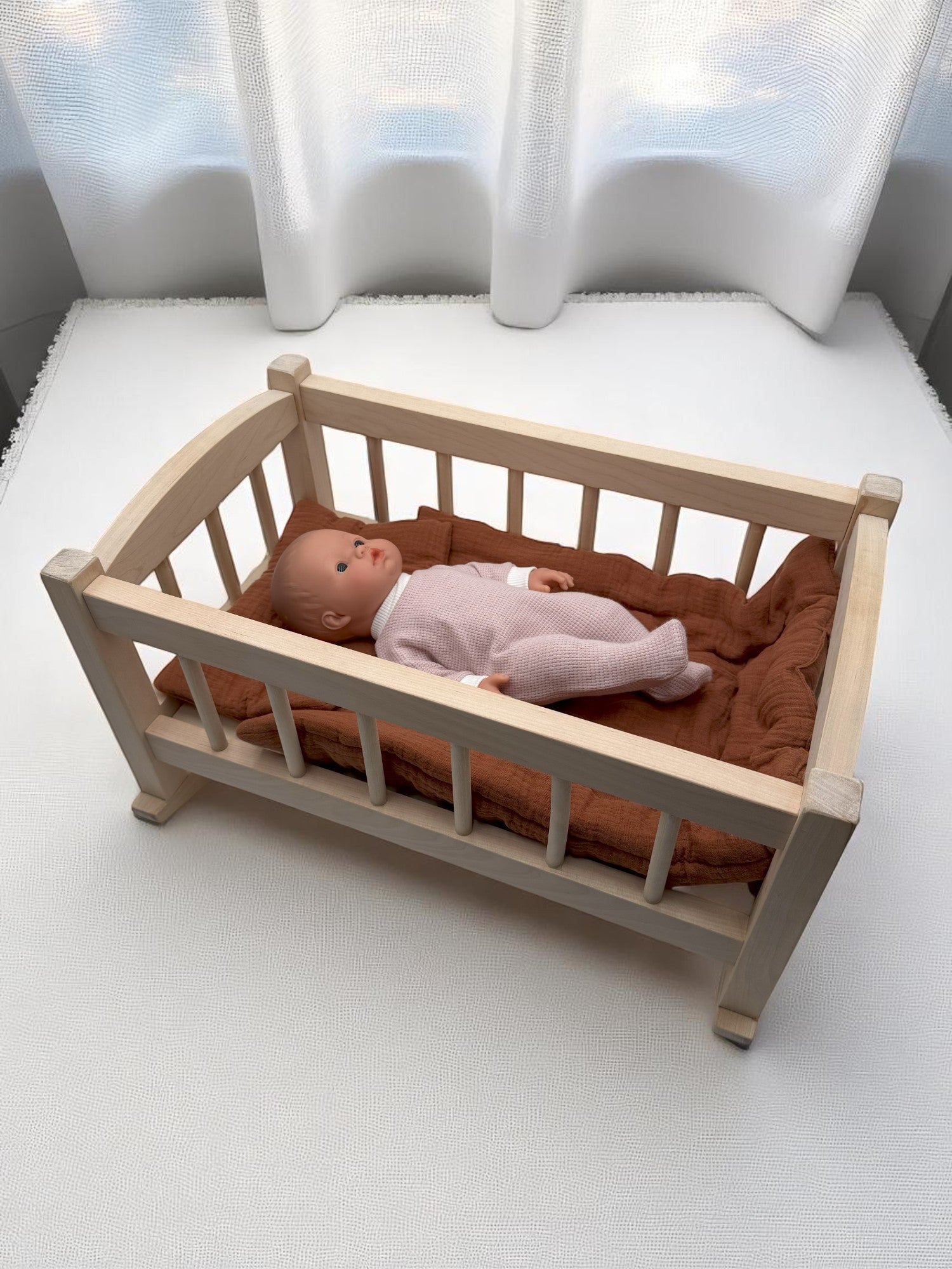 Bebenita wooden doll cradle made from premium birch wood baby doll bed for heirloom quality play