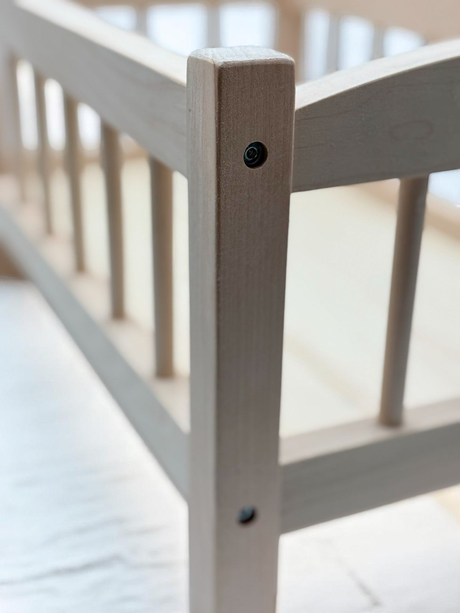 Bebenita baby doll cradle featuring elegant natural wood finish suitable for living room décor