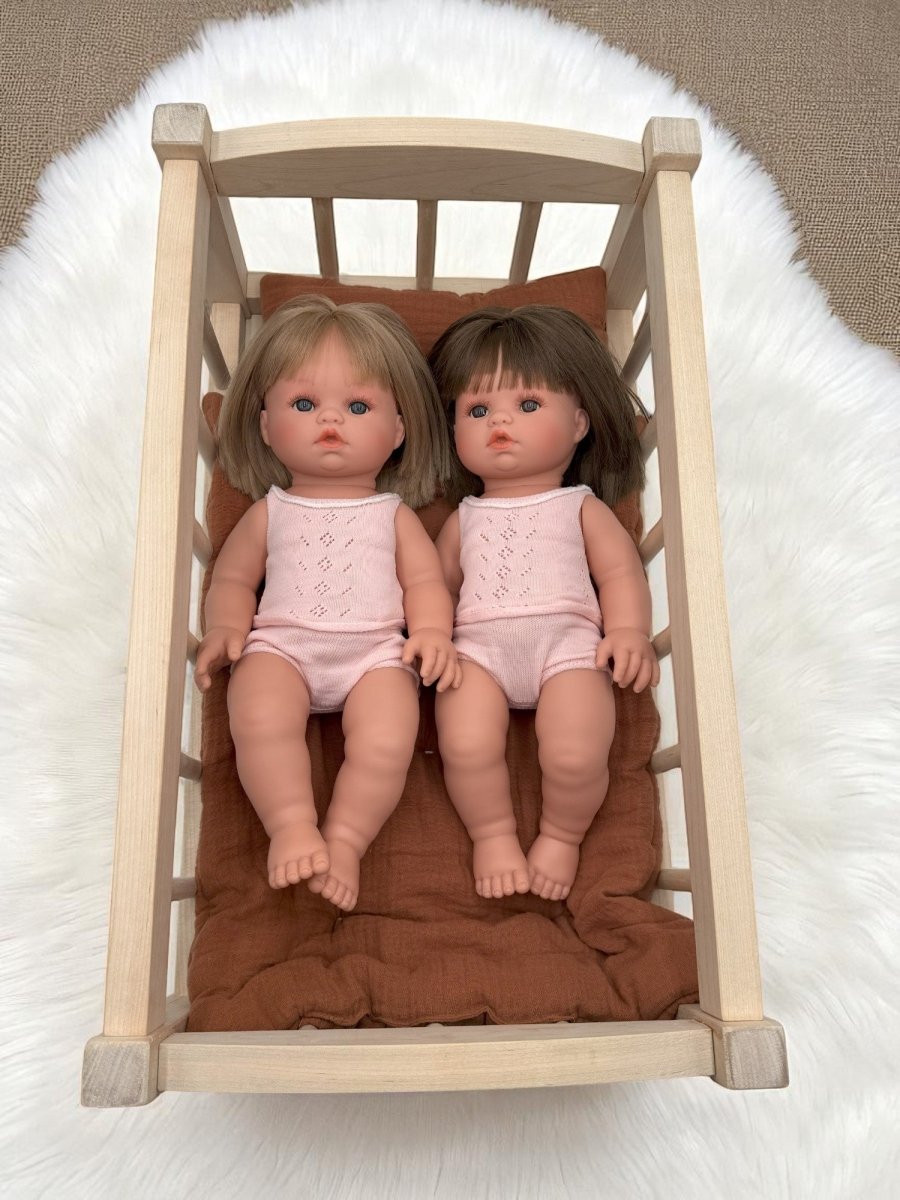 Baby doll cradle with rocking feature made from high-quality birch wood for toddlers ages 3+