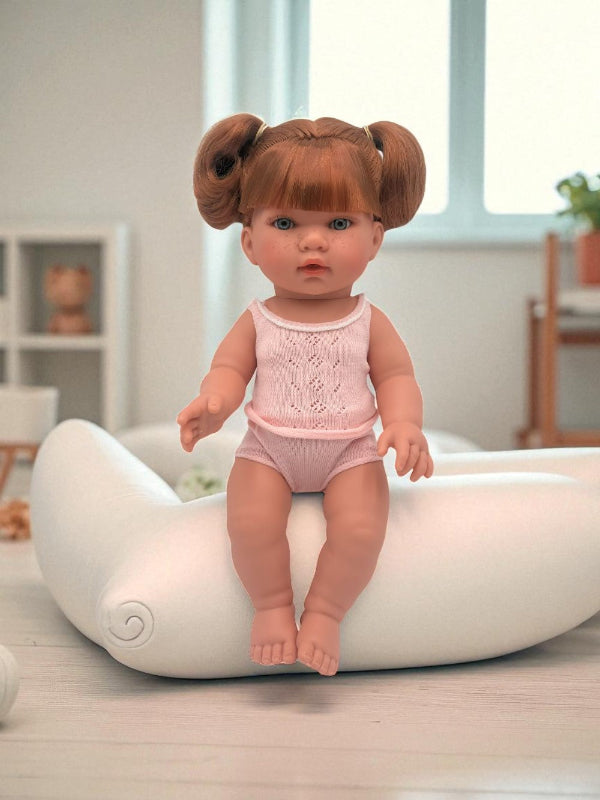 Handmade anatomically correct baby girl doll with red hair ponytails