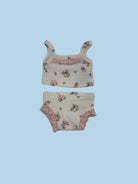 Ribbed two-piece doll outfit coral bloom floral print 13 inch French cotton OEKO-TEX certified