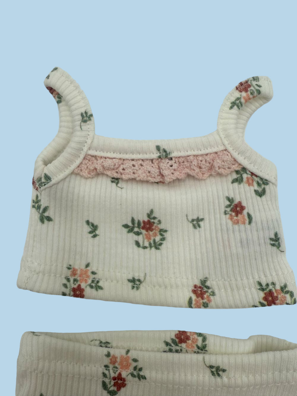 Cotton doll camisole bloomers set coral bloom print blush lace trim 13 inch universal fit