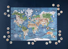 World map puzzle on a dark blue background