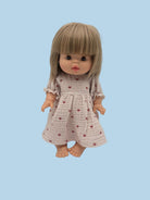 Dreamy Mauve Hearts muslin dress with ruffled sleeves and scattered heart print for dolls