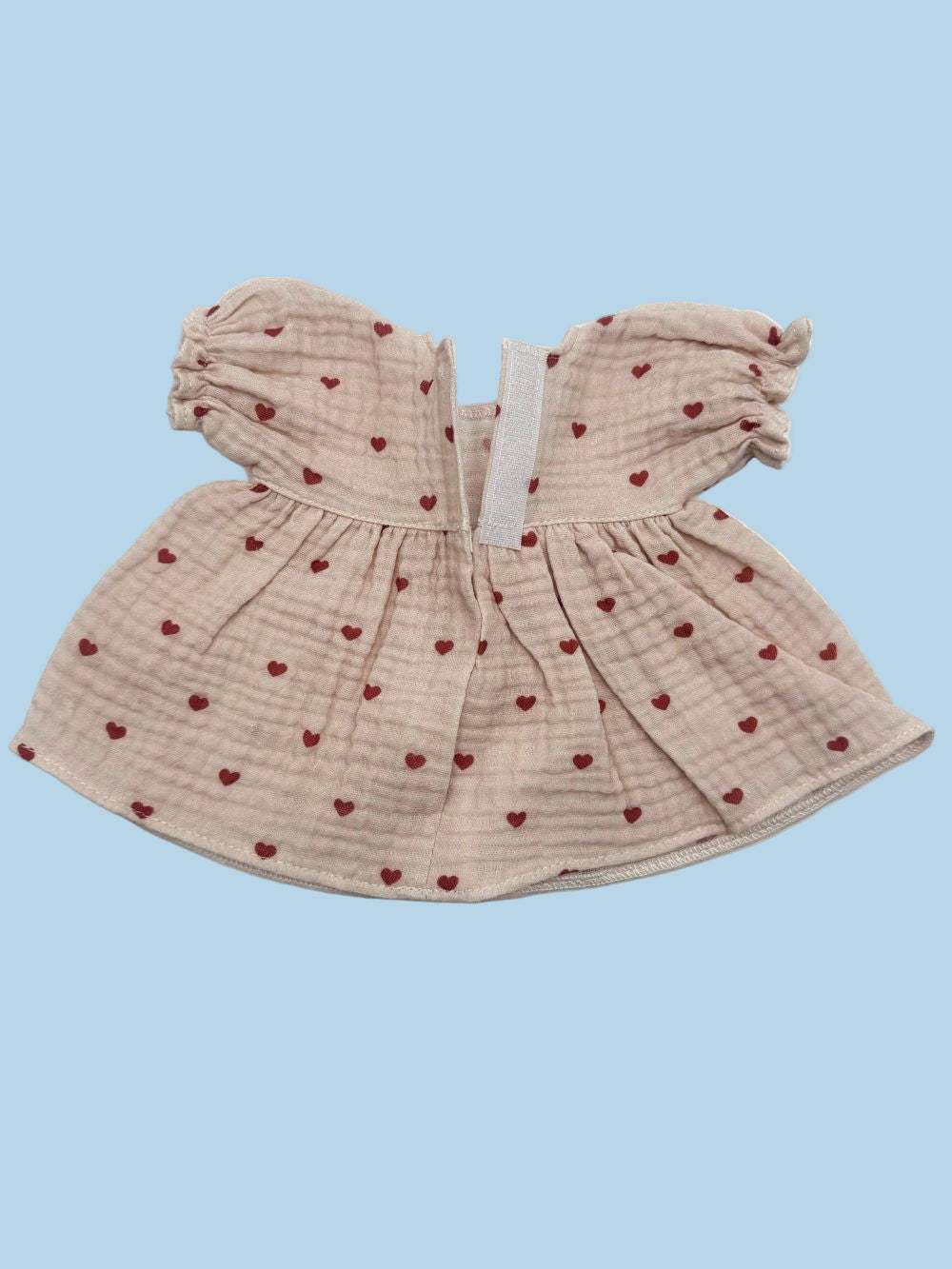 Sweet cottage-style muslin dress with velcro closure fitting 11" and 13" dolls