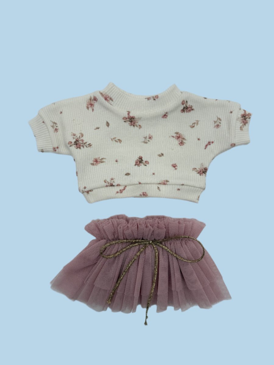 Casual doll outfit meadow mist sweatshirt and gold accent tutu