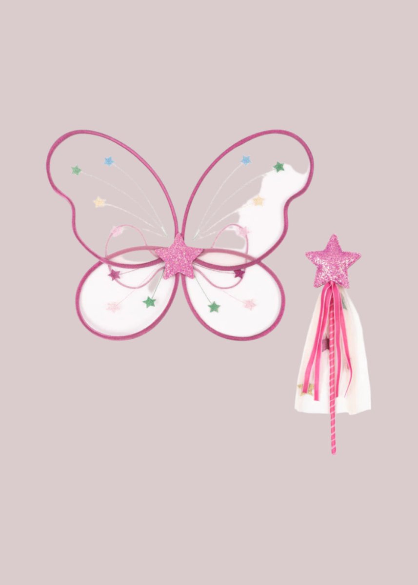 Evening Sand fairy wings and star wand costume set for imaginative pretend play