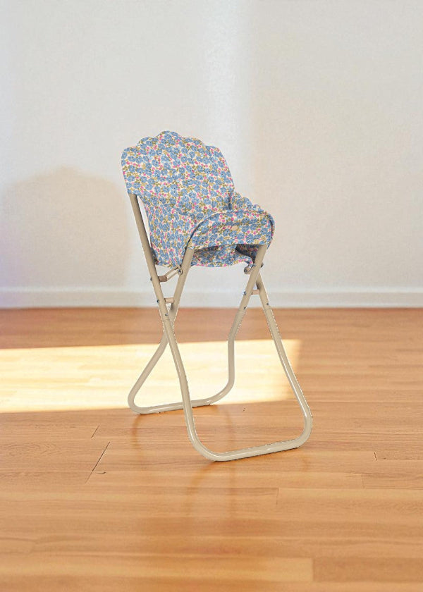 Beautifully arranged Fleur Rosier doll high chair as thoughtful gift for encouraging realistic doll care and feeding play
