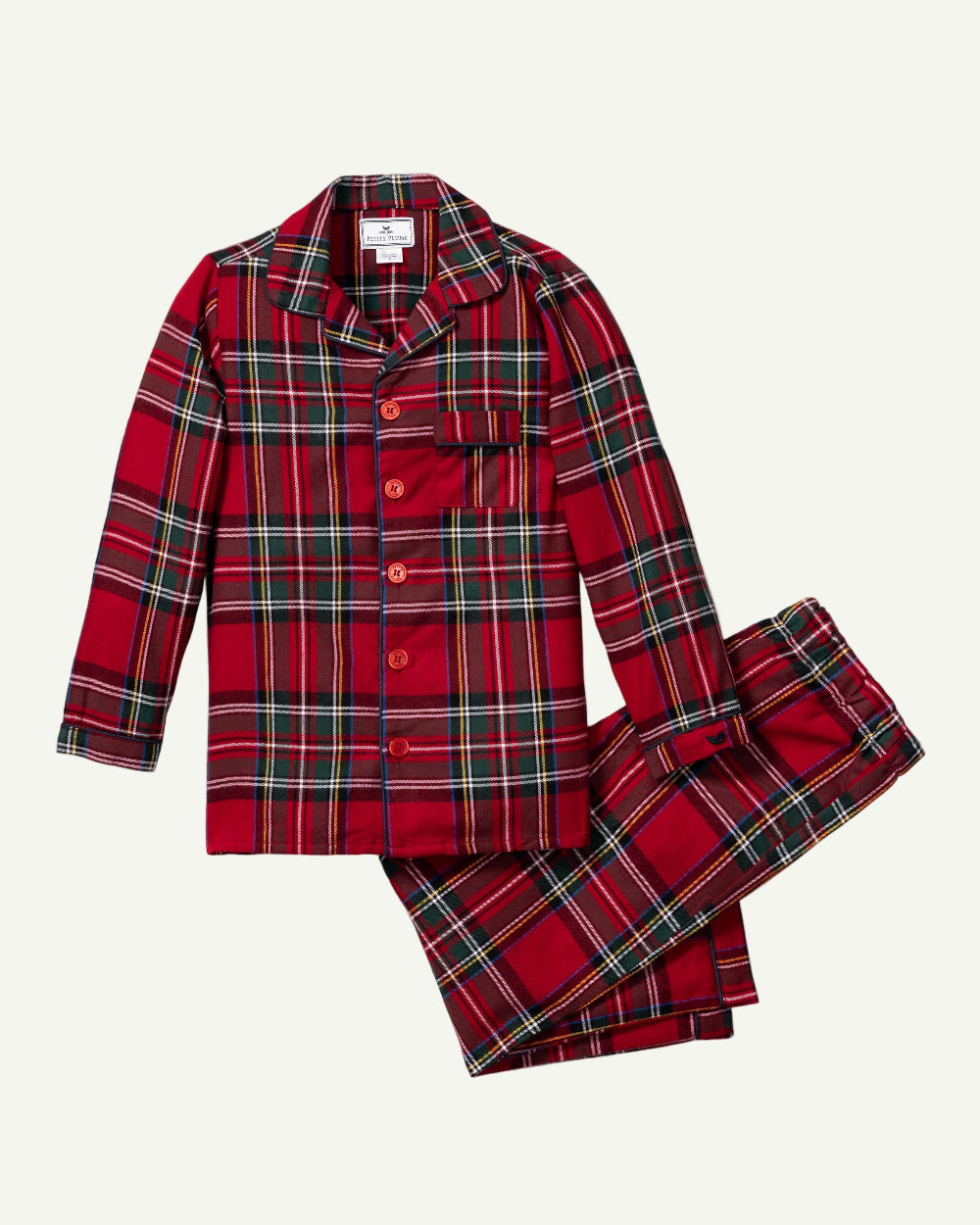 Full Imperial Tartan pajama set in classic Scottish plaid with red, navy, and green for kids ages 2-5.